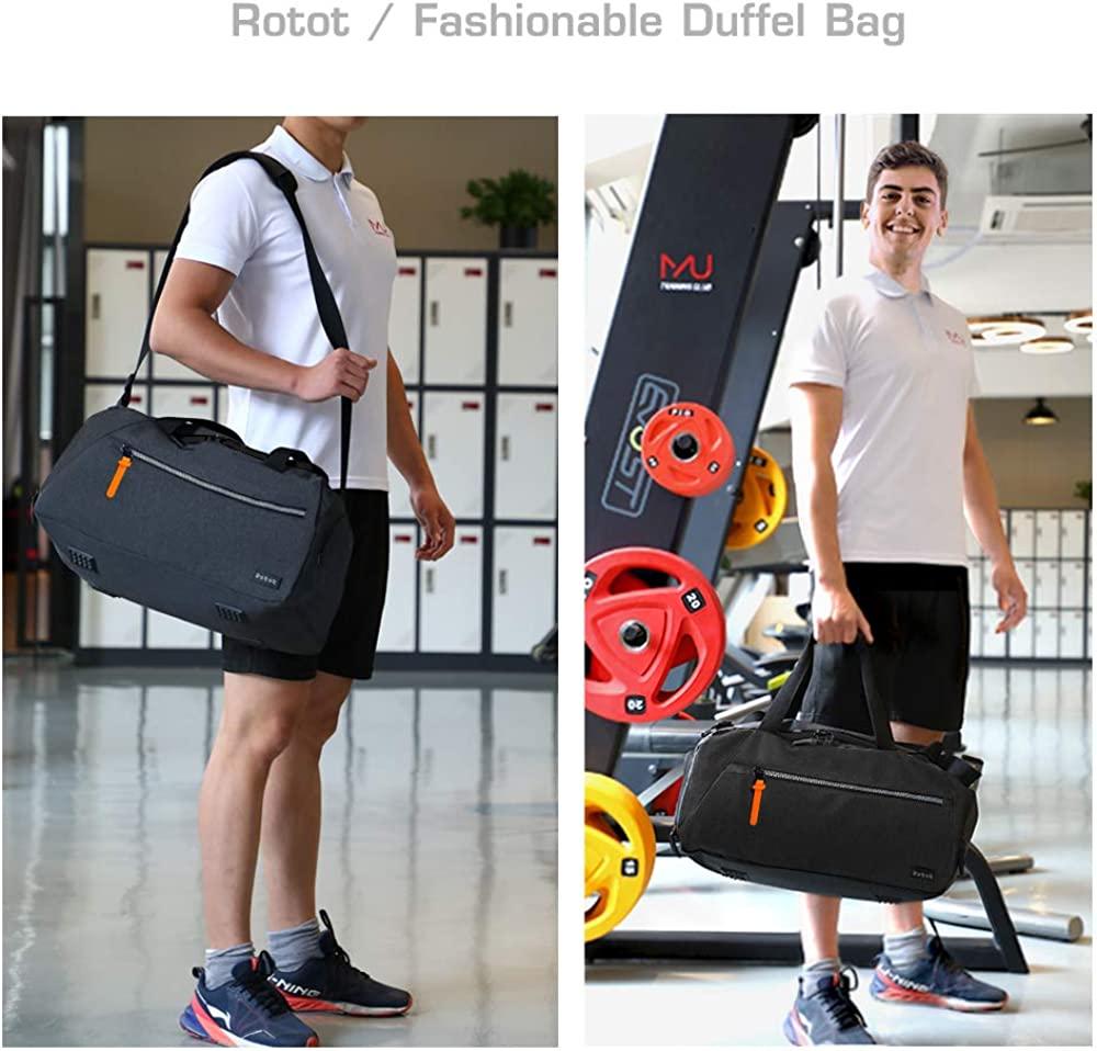 ROTOT Gym Duffel Bag with Waterproof Shoe Pouch Weekend Travel Bag with Insulated Pocket Black