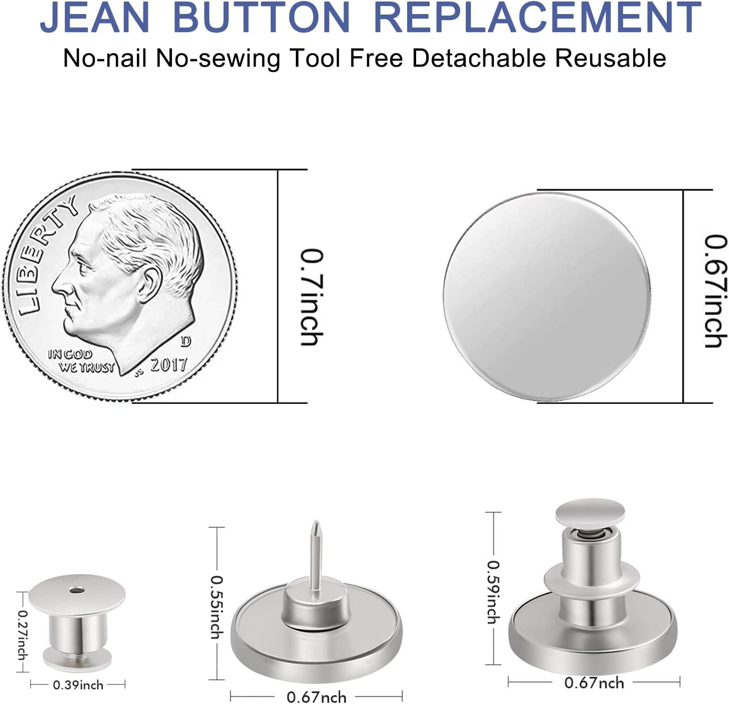 Nail-free Adjustable Snap Button With Rivets Set of 4 No-sew Waist