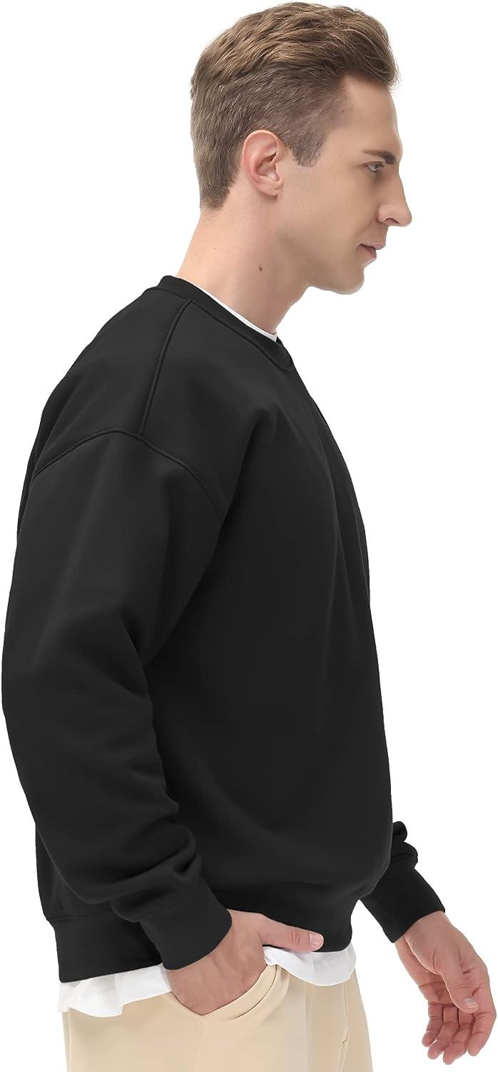 THE GYM PEOPLE Men's Fleece Crewneck Sweatshirt Thick Loose fit Soft Basic Pullover  Sweatshirt Black Large