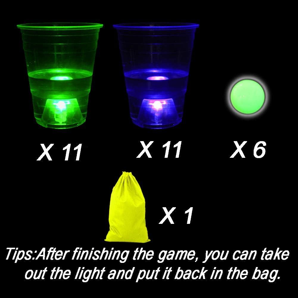 Glow in The Dark Beer Pong Set,Light up Beer Pong Cups for Indoor Outdoor  Nighttime Competitive Fun,22 Glowing Cups(11 Green &11 Blue), 6 Glowing
