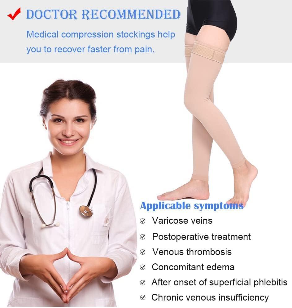 GLEMOSSLY Thigh High Medical Compression Stockings For Women & Men,Footless,Firm  Support Hose 20-30 mmHg Compression Socks For Treatment Varicose Veins  Swelling Footless Beige Medium