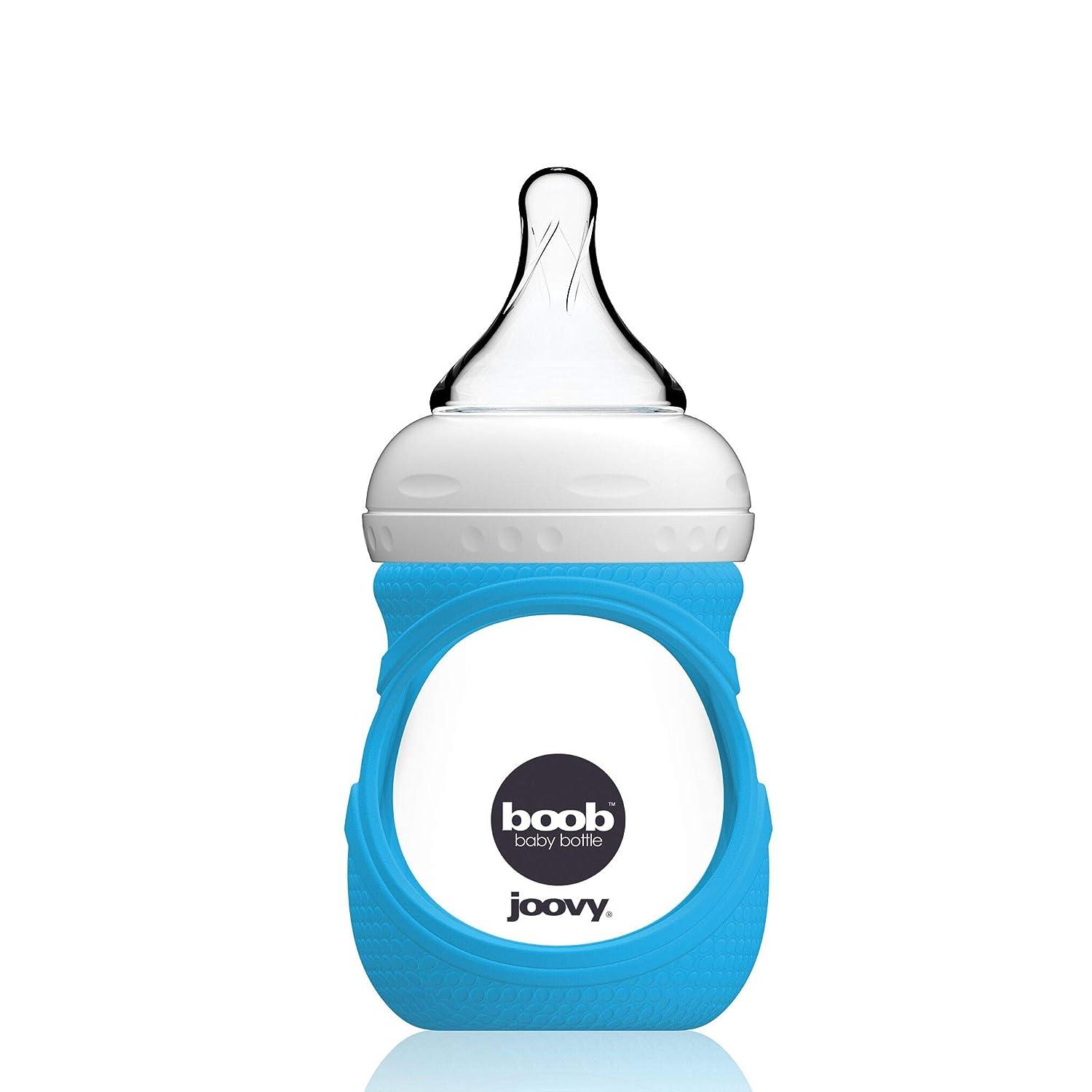 Joovy Boob Glass Bottle Sleeve Blue 5 oz. Durable Glass Feeding Bottle with Protective Sleeve