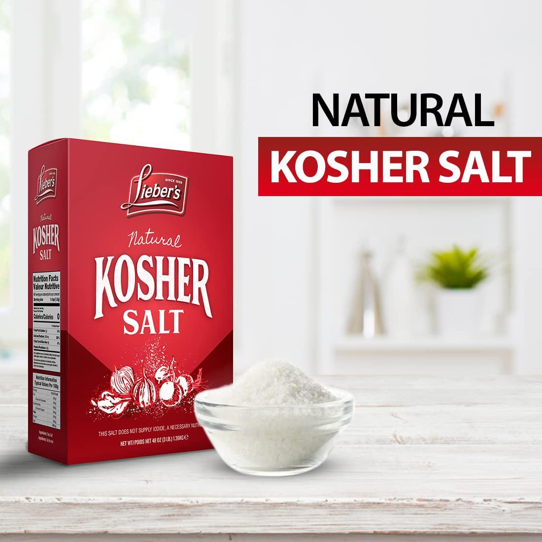 Liebers Kosher Salt Premium Coarse Sea Salt Certified Kosher Salt Coarse No  Iodine Salt for Cooking - Natural Kosher Salt with Light Texture No  Additives Extra-Large Pack 3lbs Box