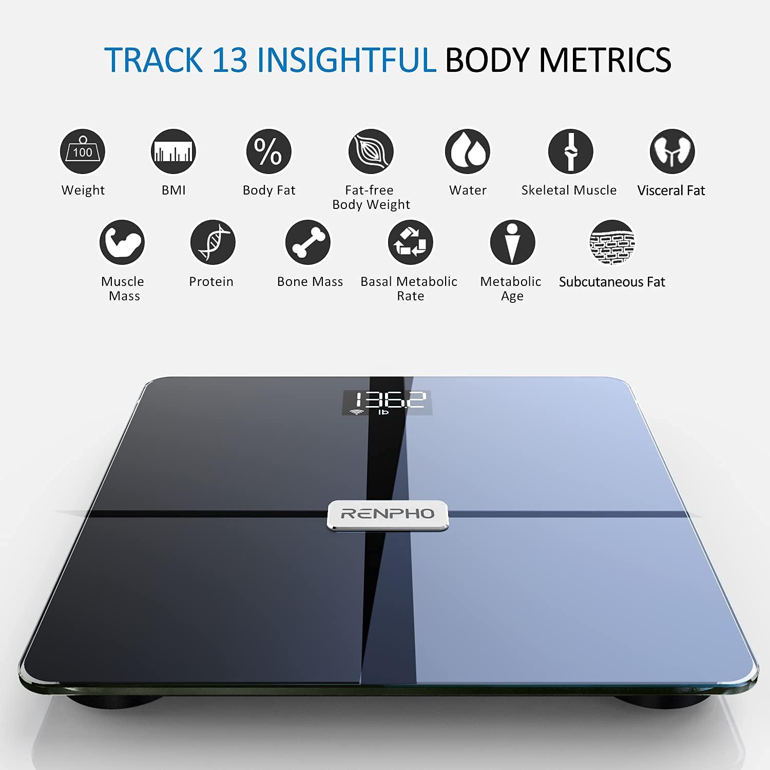 RENPHO Wi-Fi Bluetooth Scale Smart Digital Bathroom Weight BMI Body Fat  Scale Tracks 13 Metrics, Wireless Body Composition Analysis & Health  Monitor