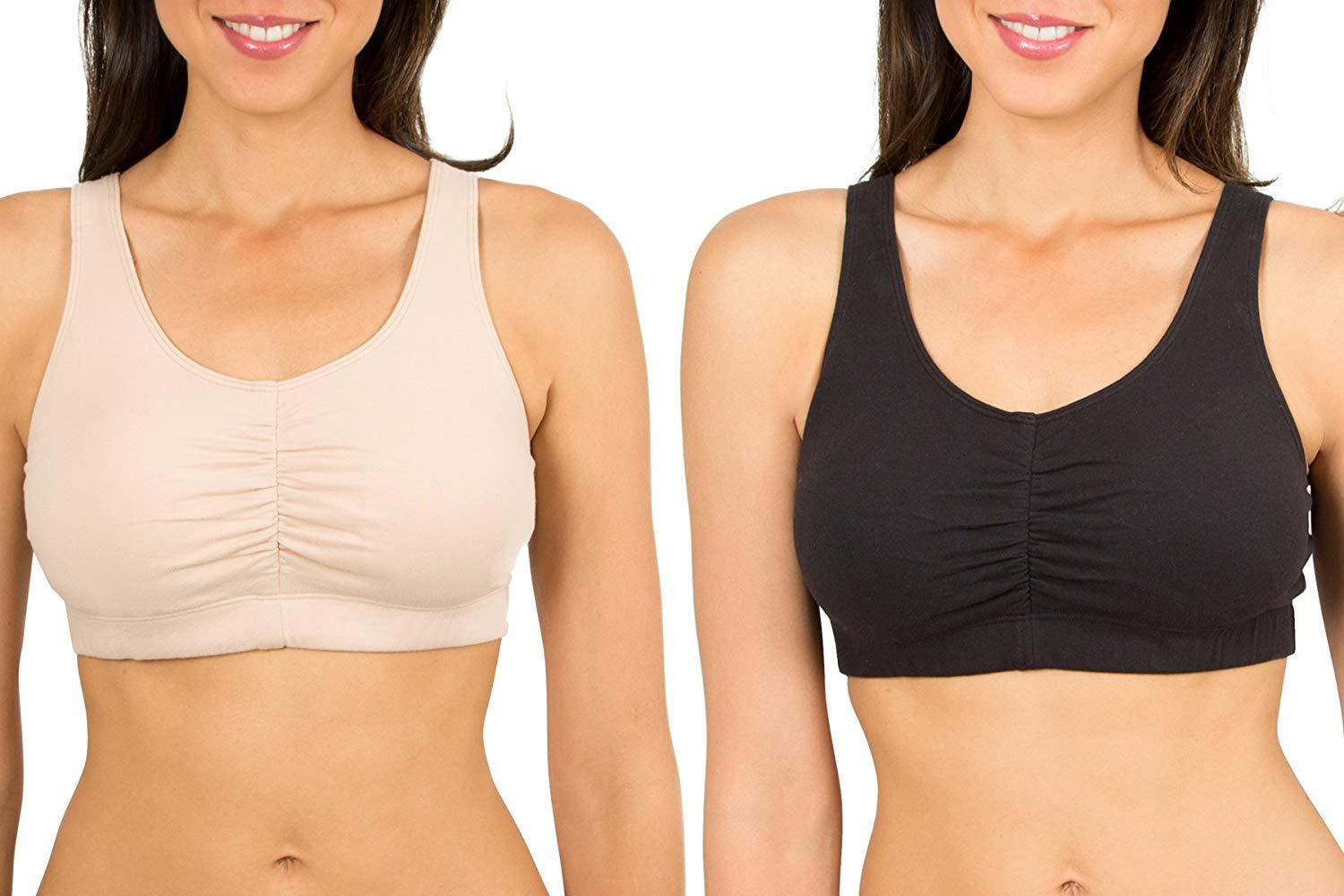 Fruit of the Loom Women's Shirred Front Sport Bra With Removable Pads,  2-Pack 44 Sand/