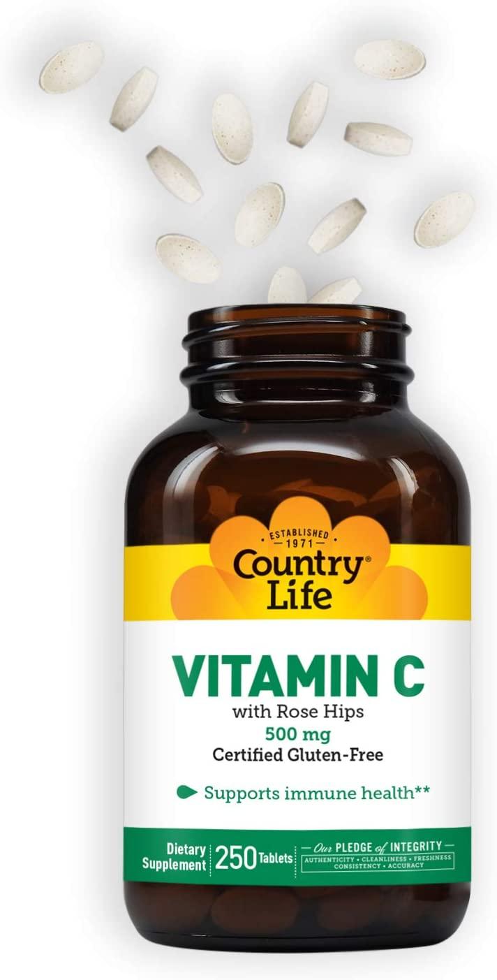 Country Life Vitamin C with Rose Hips 500 mg 250 Tablets