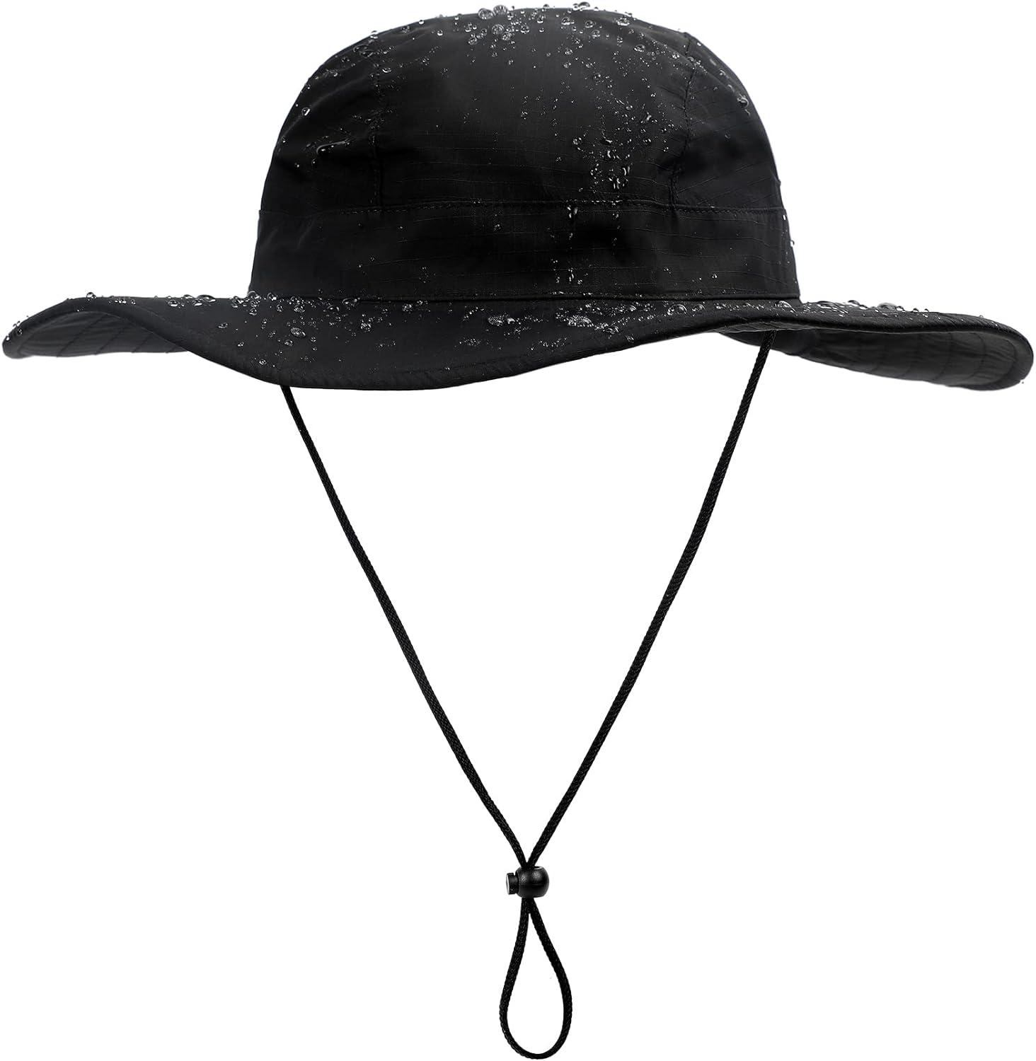 Womens Waterproof Bucket Sun Hat UPF 50+ Mens Rain Hat Packable Summer  Beach Hat Adventure Hiking Safari Hat Black One Size