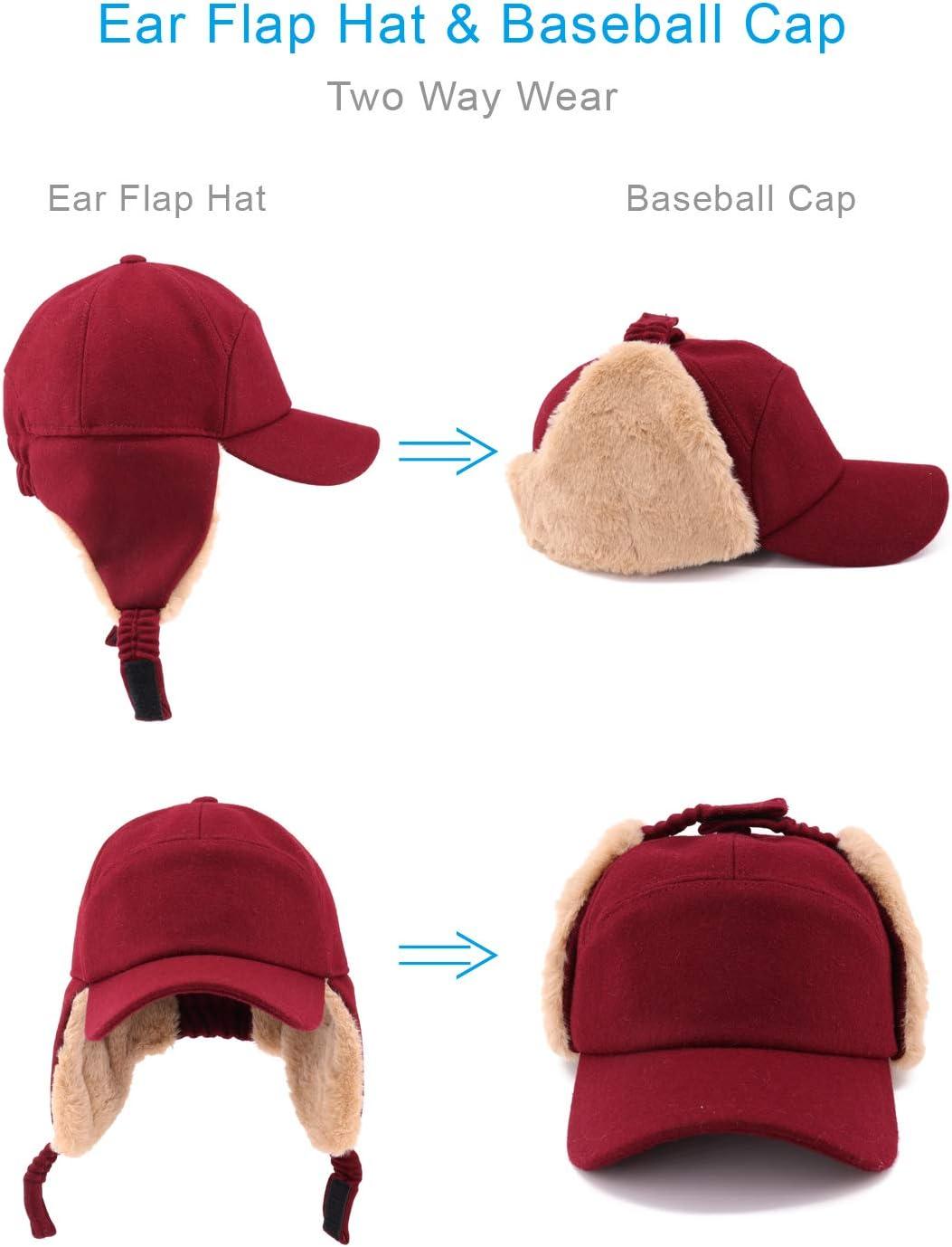 Gisdanchz Wool Baseball Hat with Visor and Ear Flaps Winter Warm Cap for  Men Women Red 7-7 1/2