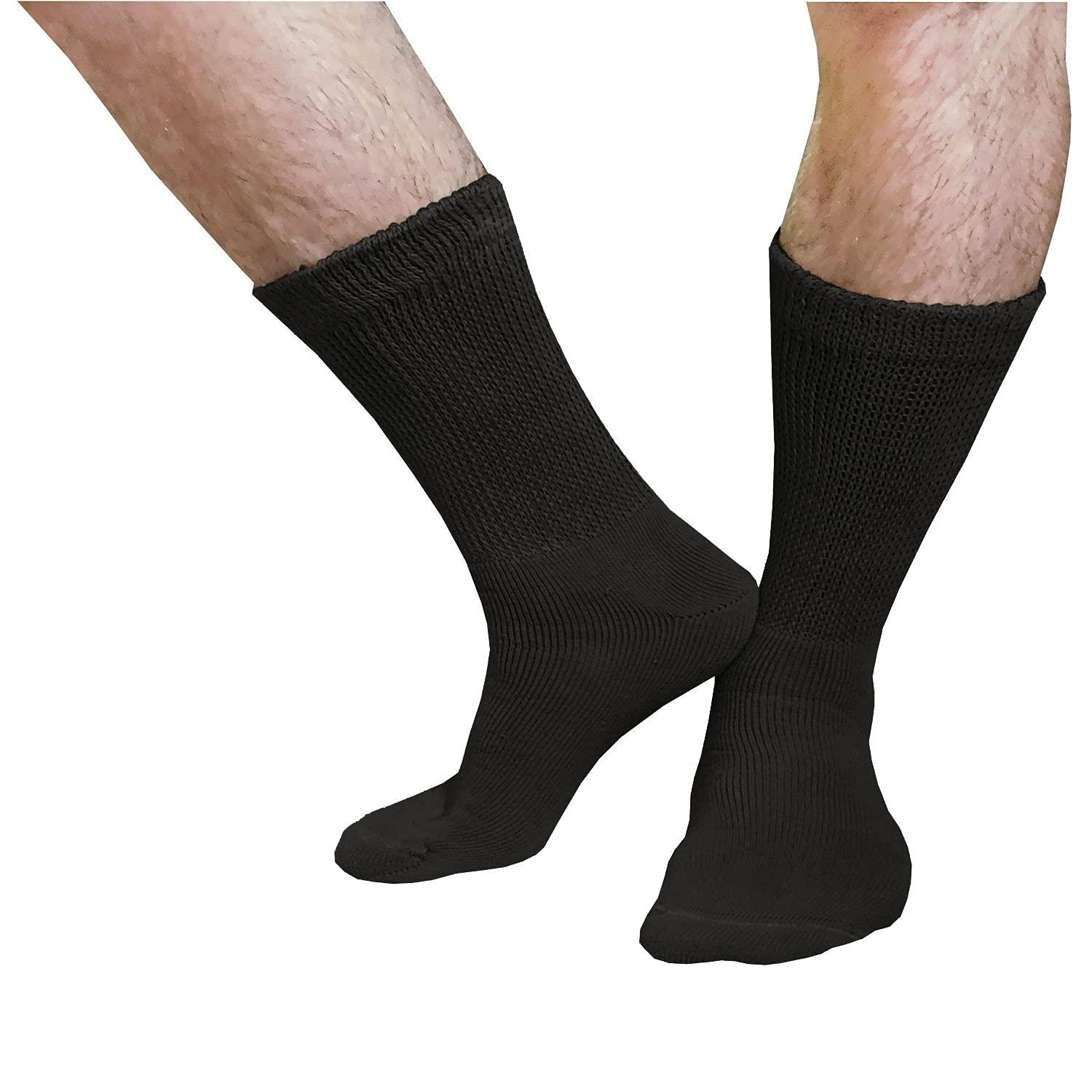 Men's Diabetic Socks 3 Pack Soft Crew Length Footwear Black