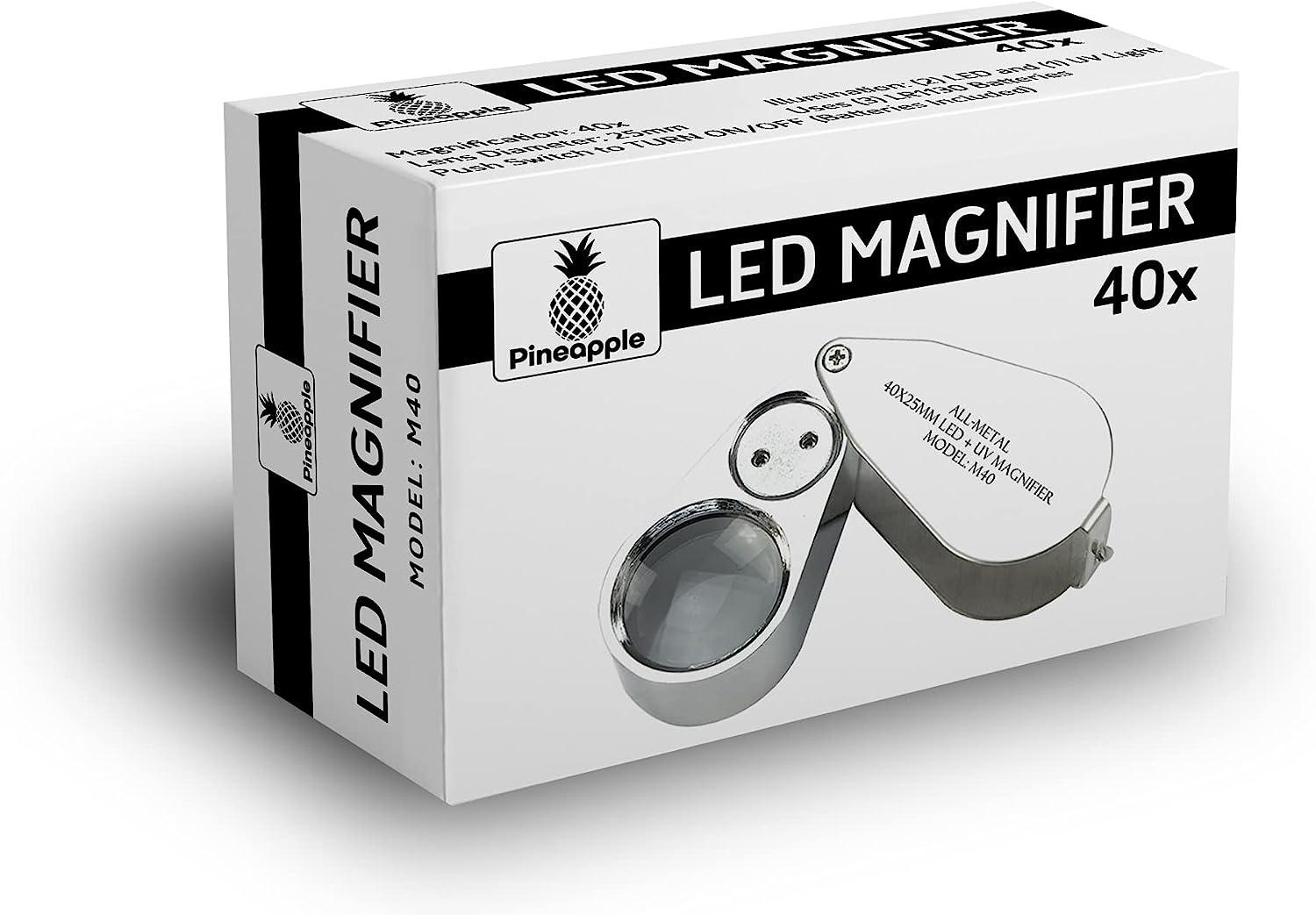 Pineapple 40X Jewelers Loupe Magnifier with Light, Foldable Jewelry Eye  Loop, LED Lighted Jewelers Magnifying Glass