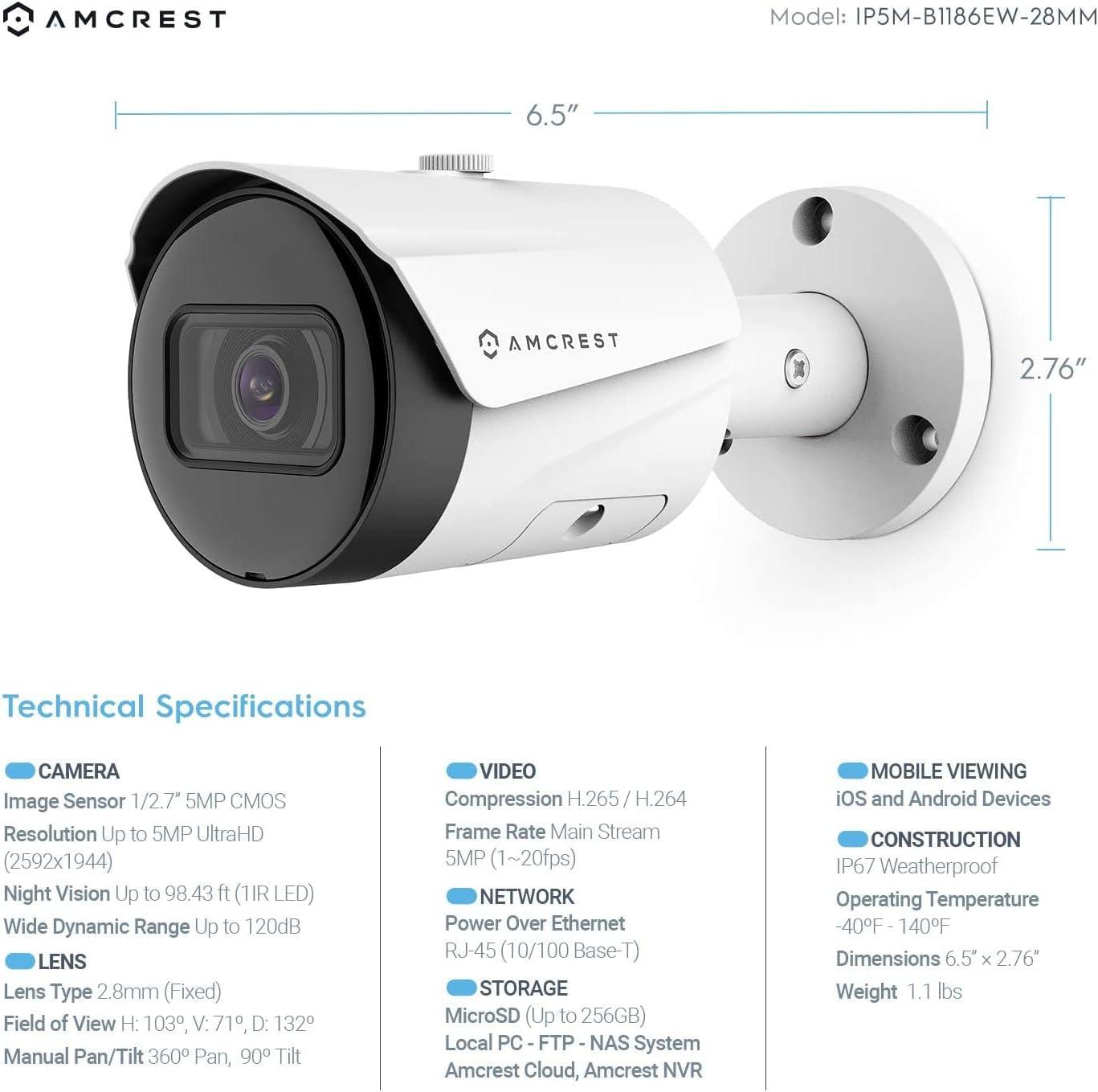 Amcrest UltraHD 5MP Outdoor POE Camera IP Security Camera 2592 x