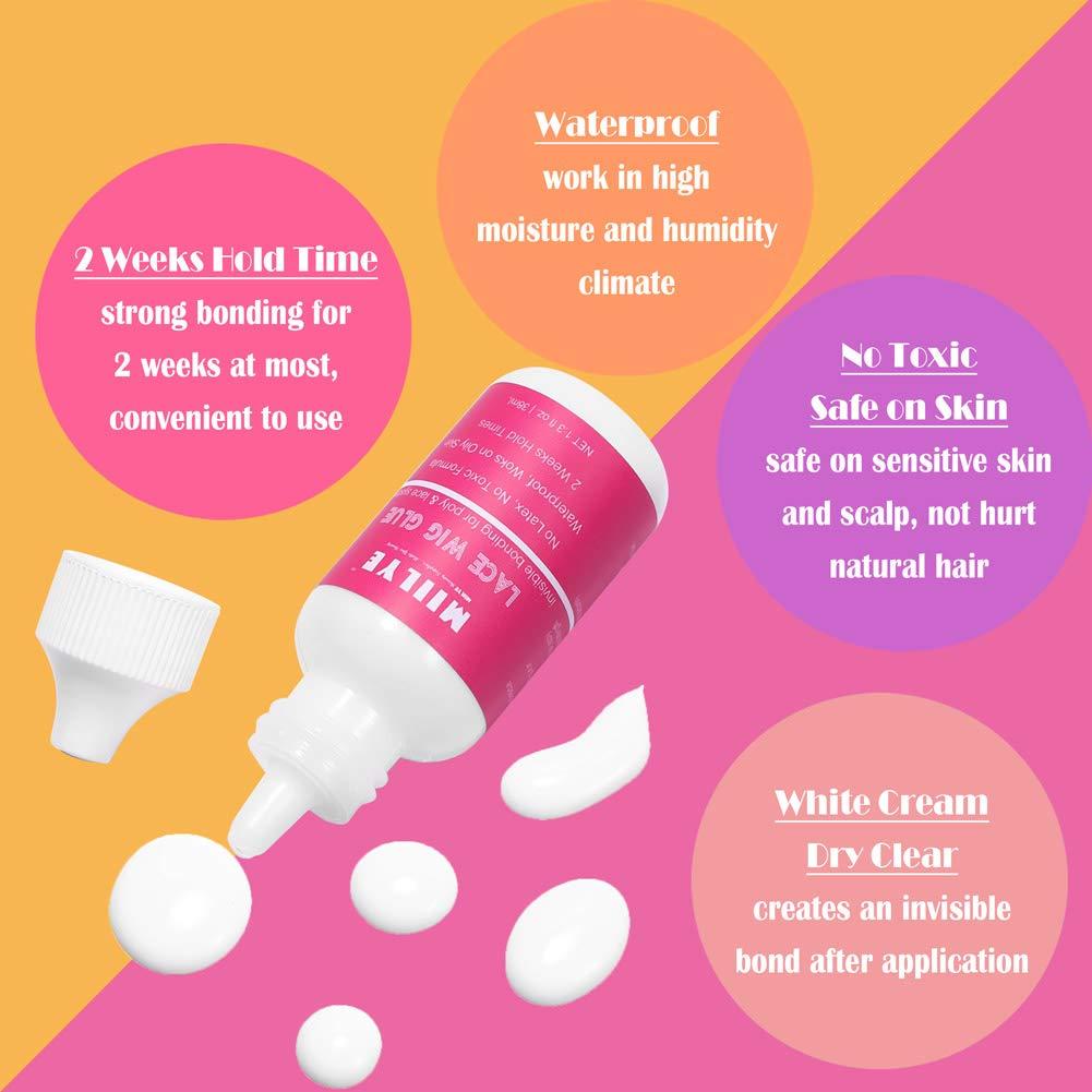 Wig Adhesive Glue, Invisible Waterproof MIILYE Hair Replacement Bonding Glue, Light Hold for