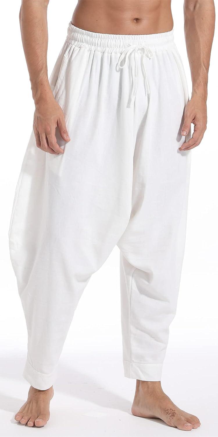 Harem Pants White, Big and Tall Pants Men, Double Gauze Cotton Trousers,  High Waist Baggy Pants, Haremshose Herren 