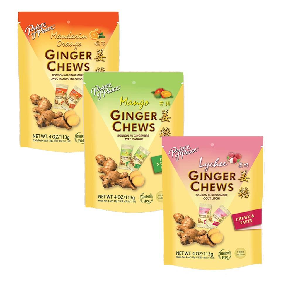 Ginger Chews Candy Original Flavo 4oz Original, Lemon, Orange, Mango