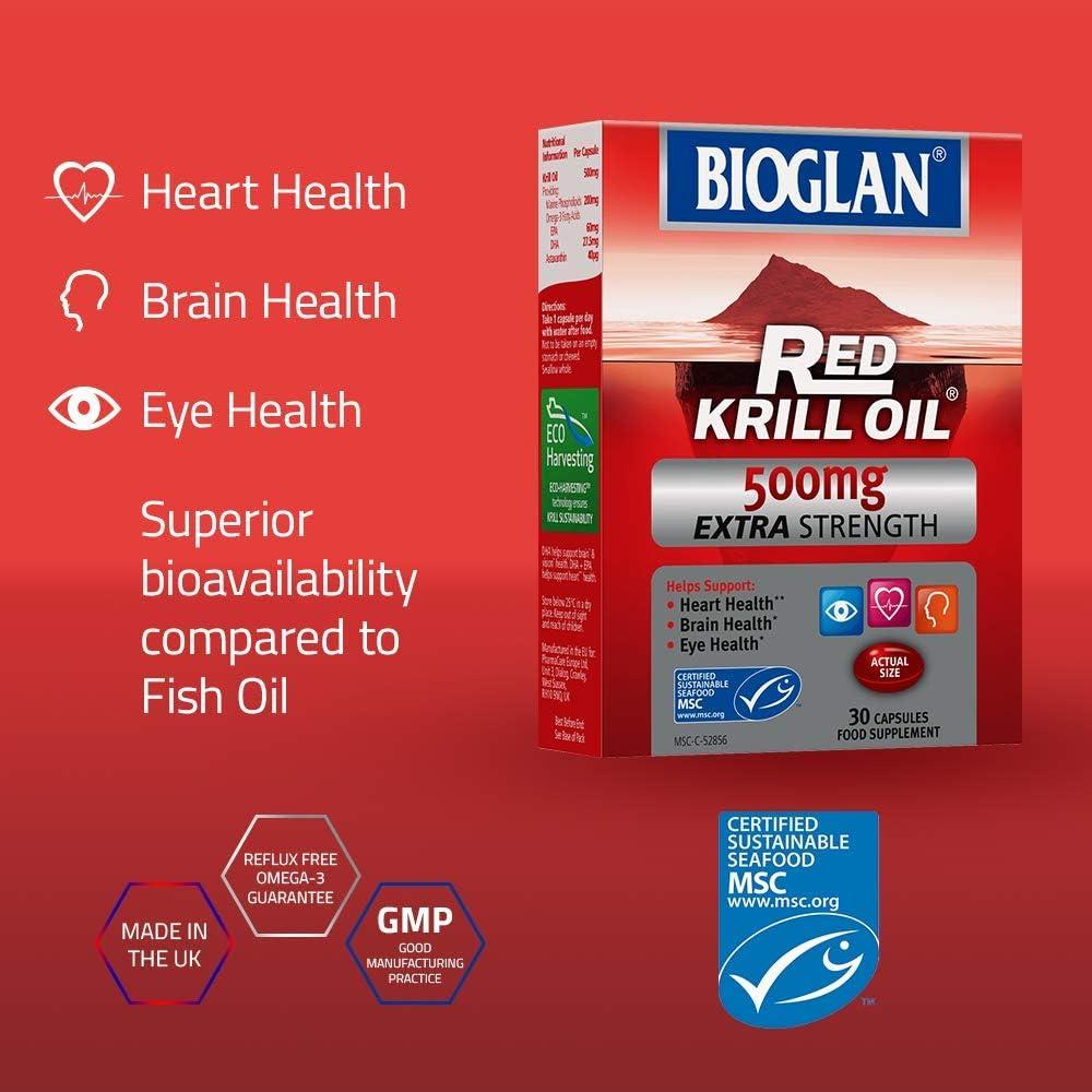 Bioglan Red Krill Oil Extra Strength 500mg high in Omega3 Fish Oil EPA