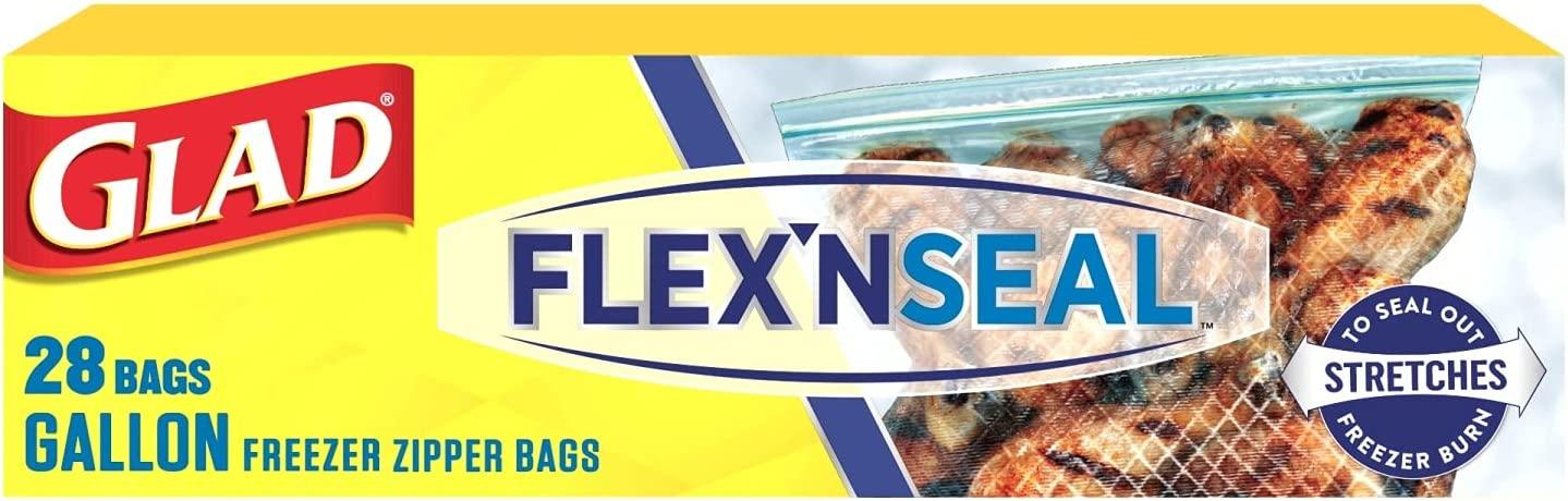 Glad FLEXN SEAL Gallon Freezer Zipper Bags, 28 Count (Pack of 4) - Package  May Vary Gallon Freezer Bags 28 Count (Pack of 4)