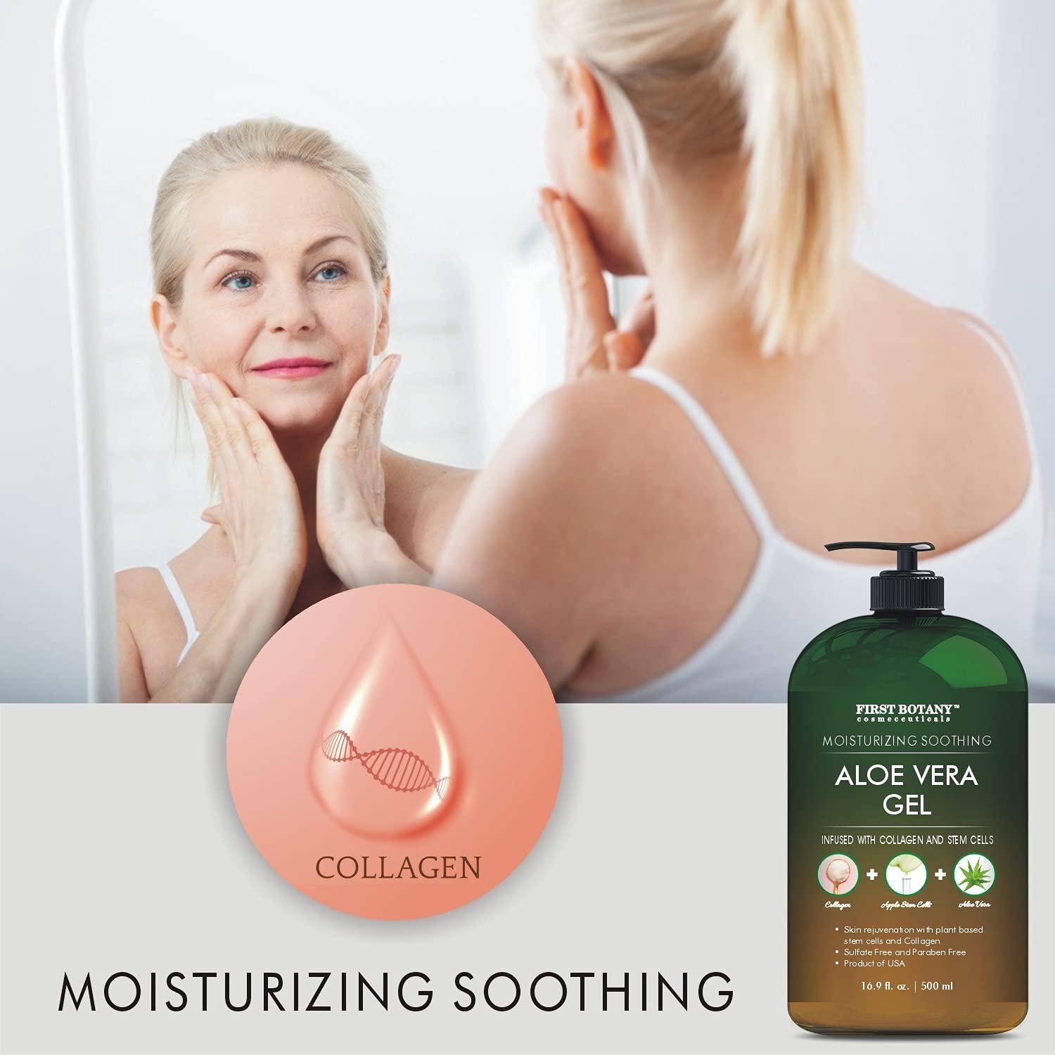 Pure Aloe Vera Gel with Stem Cells & Collagen - Natural Moisturizer for Skin,  Hair, Sunburn & Acne - 16.9 fl oz | Buy Now with Express International  Delivery | GoSupps.com