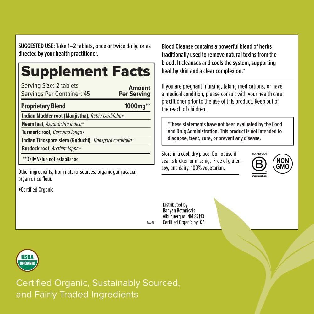 Banyan Botanicals Blood Cleanse Tablets Organic Supplement with