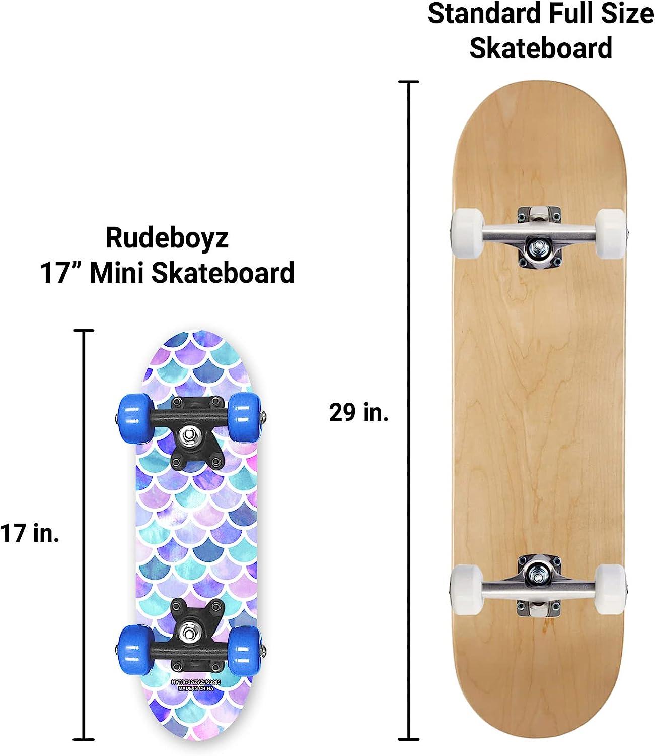 Kids Beginner Mini Skateboard from Rude Boyz - Learn Skateboarding in Style  - Mini Wooden Cruiser Board Cool Graphics for Boys & Girls 3-5 Years - 17  Deck, 54mm Wheels, Lightweight - Safe & Durable Mermaid Scales