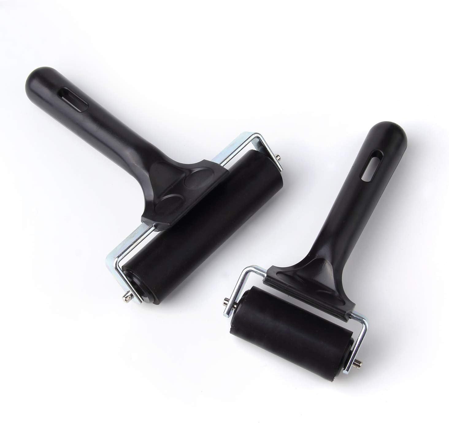2pcs Rubber Roller Brayer for Craft Printmaking Stamping, 4 & 3 inch - Black