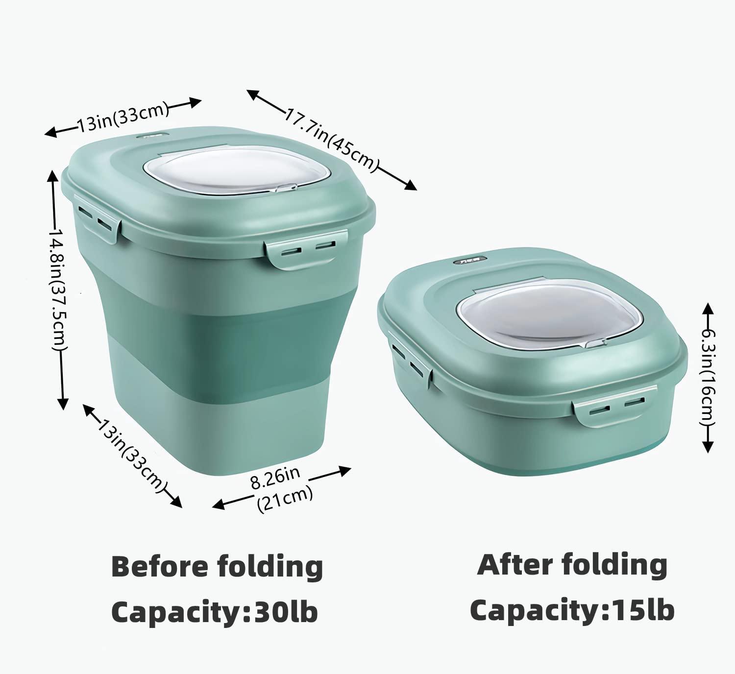 Foldable Rice Storage Container, Pet Food Storage Container Airtight  Collapsible Dry Food Containers Bucket for Kitchen, Rice Dispenser