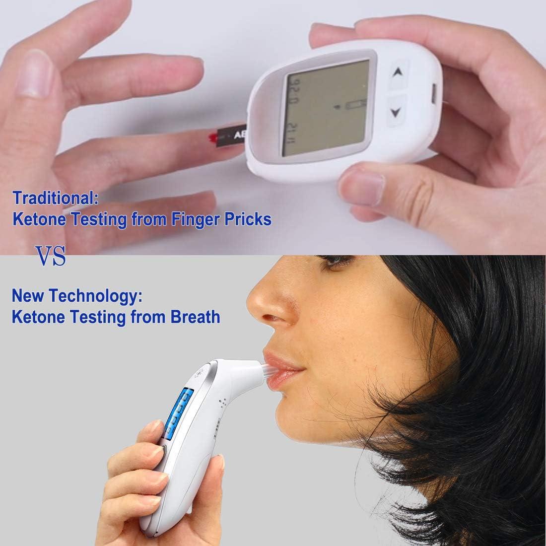 Breath Ketosis Meter Digital Breath Ketone Analyzer Portable Ketosis Breath  Tester with 10 Replaceable Mouthpieces White