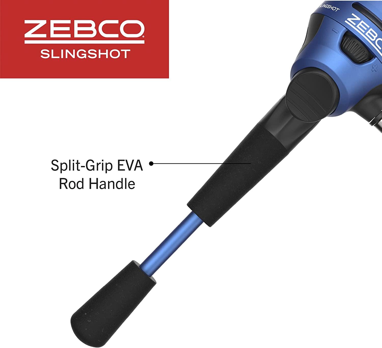 Zebco Slingshot Spincast Reel and Fishing Rod Combo 5-Foot 6-Inch 2-Piece Fishing  Pole Size 30 Reel Right-Hand Retrieve Pre-Spooled with 10-Pound Zebco Line  Blue