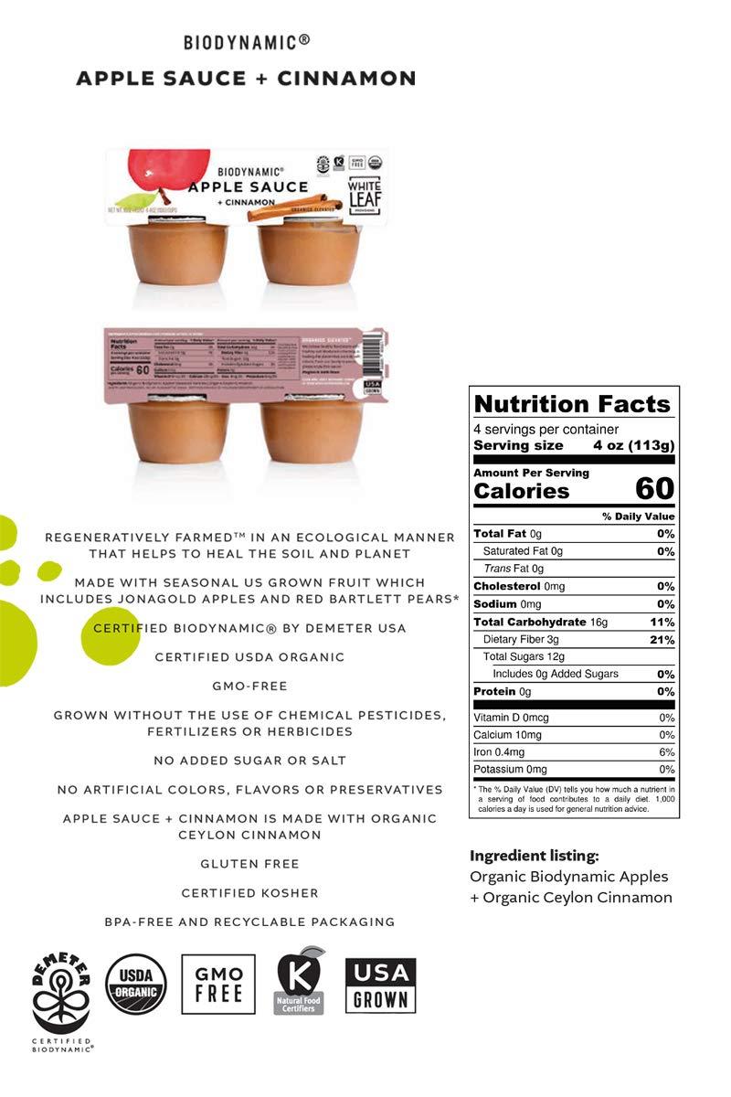 White Leaf Provisions Biodynamic Organic Unsweetened Applesauce Apple