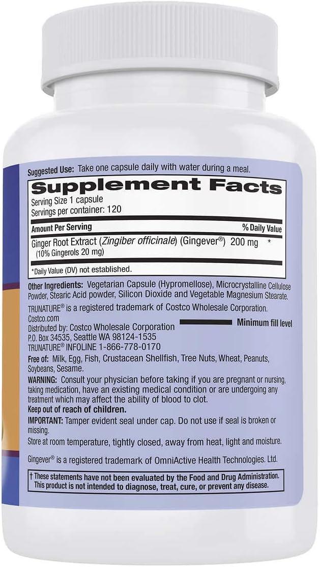 TruNature Premium Ginger Dietary Supplement 120 Vegetarian Capsules