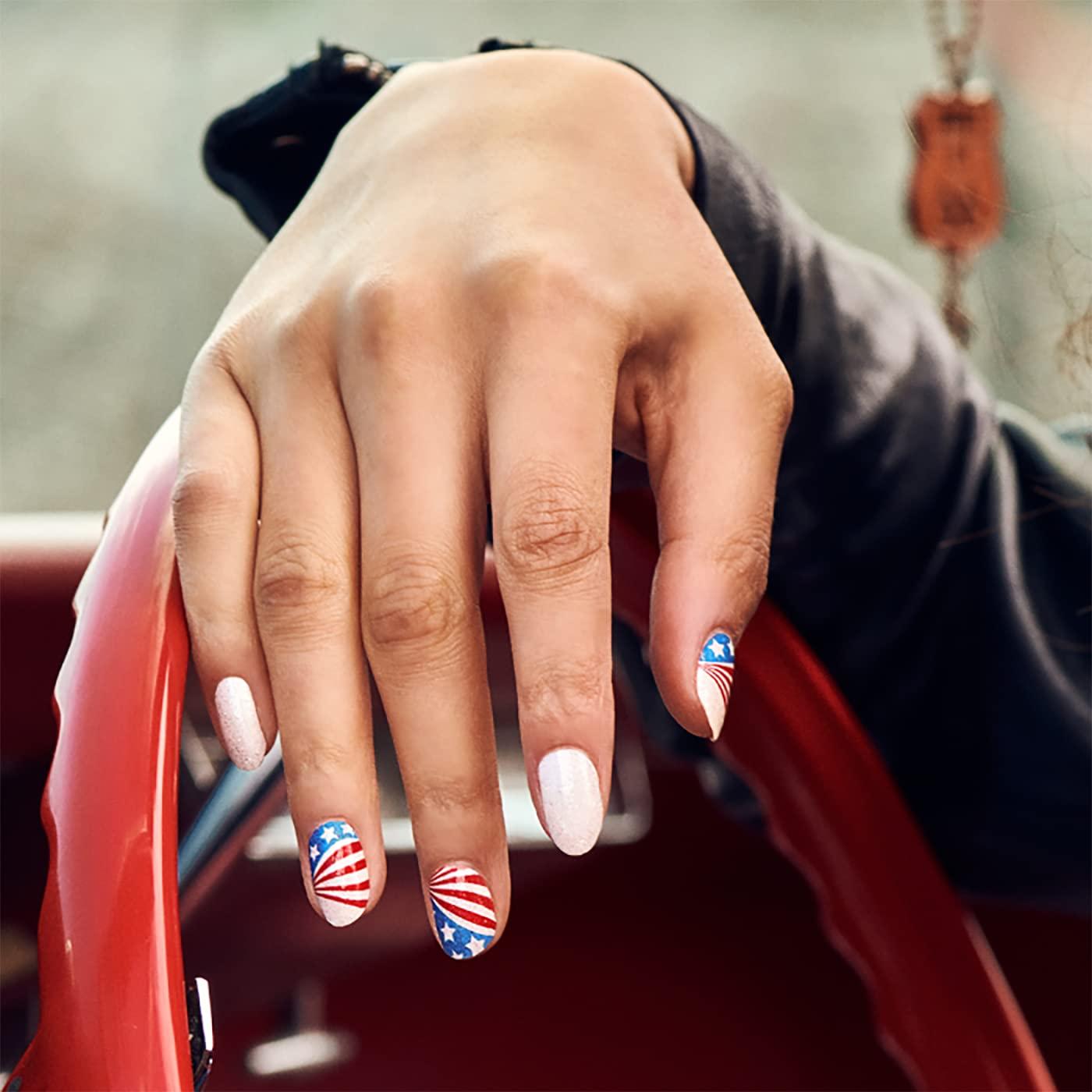 Red And Blue Flag Nail Art Design Idea