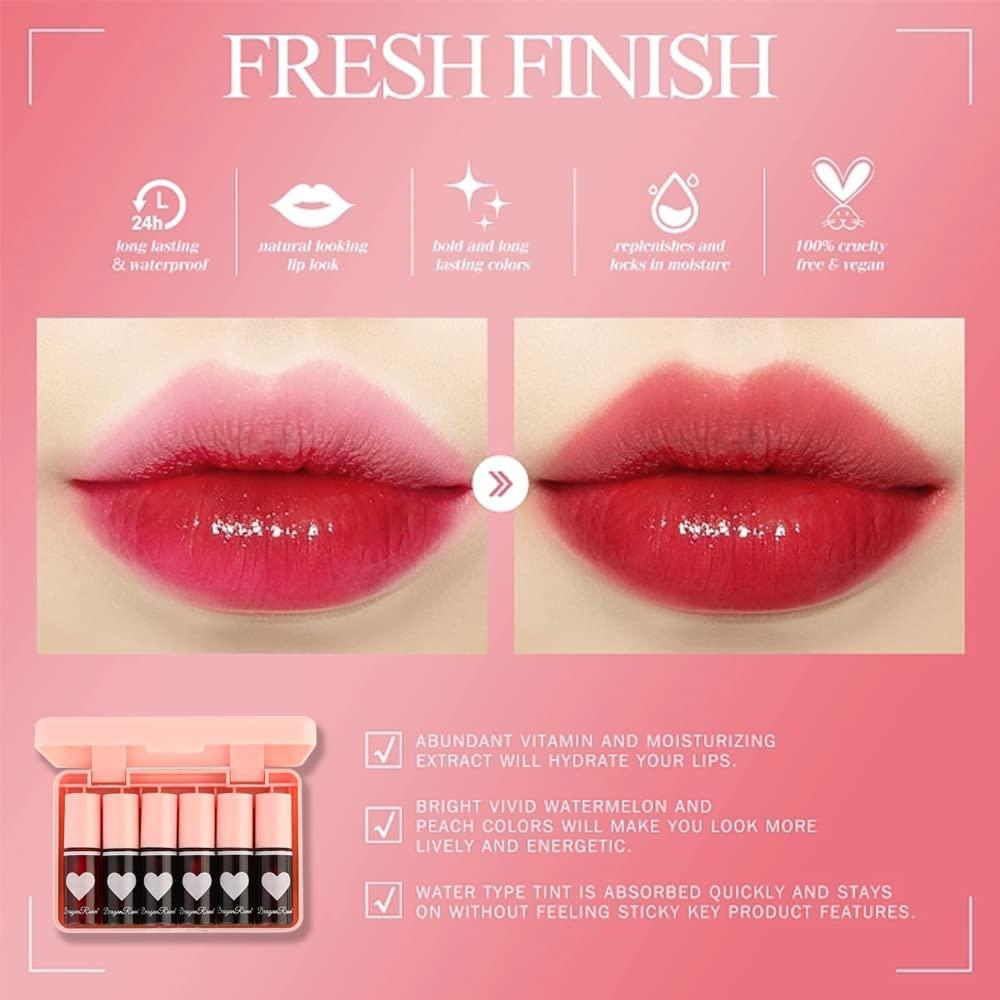 6 Colors Lip Tint Stain Set Korean Lip Gloss Plumping Liquid Lipstick