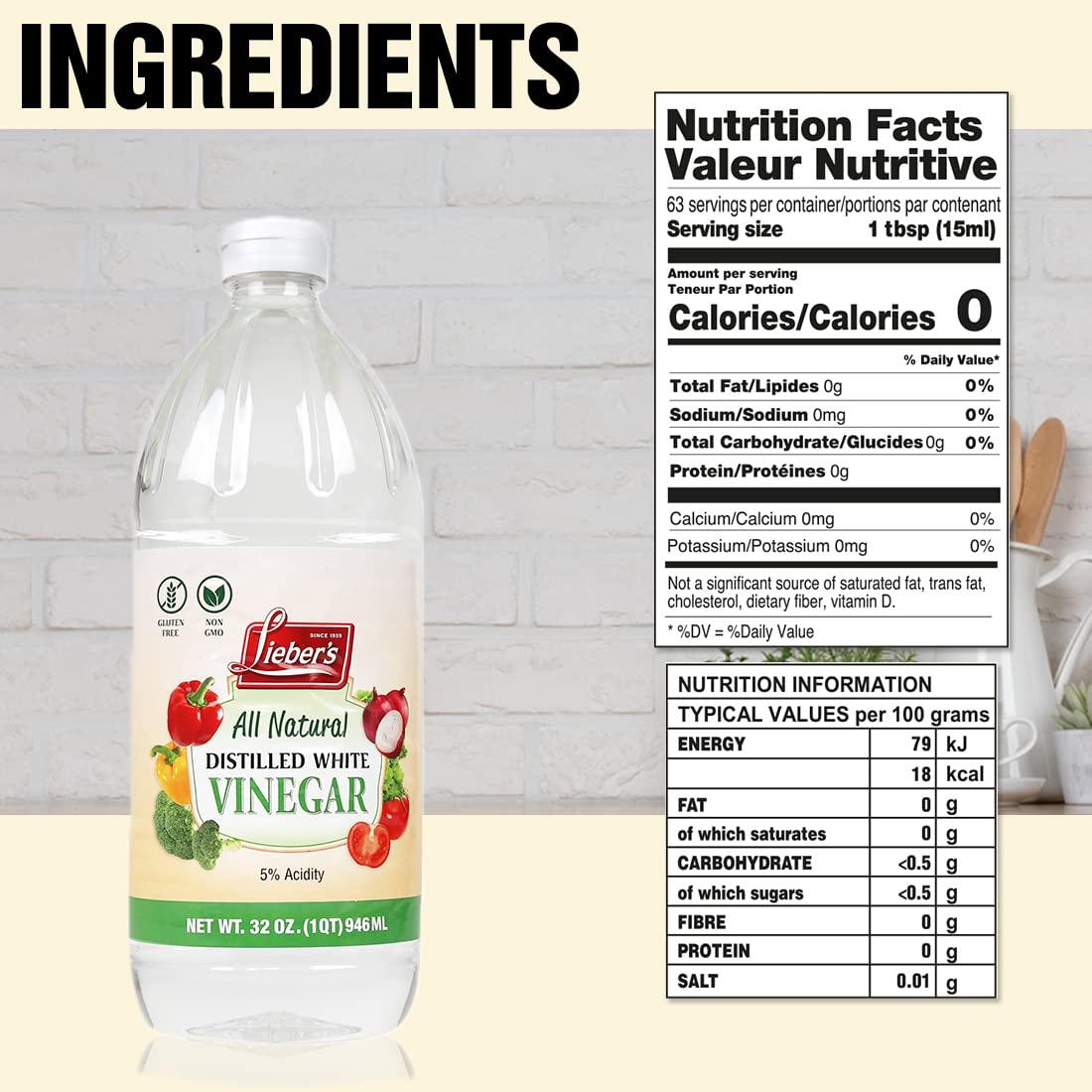 Organic Liebers White Vinegar 32oz Pack of 2 NonGMO, GlutenFree All