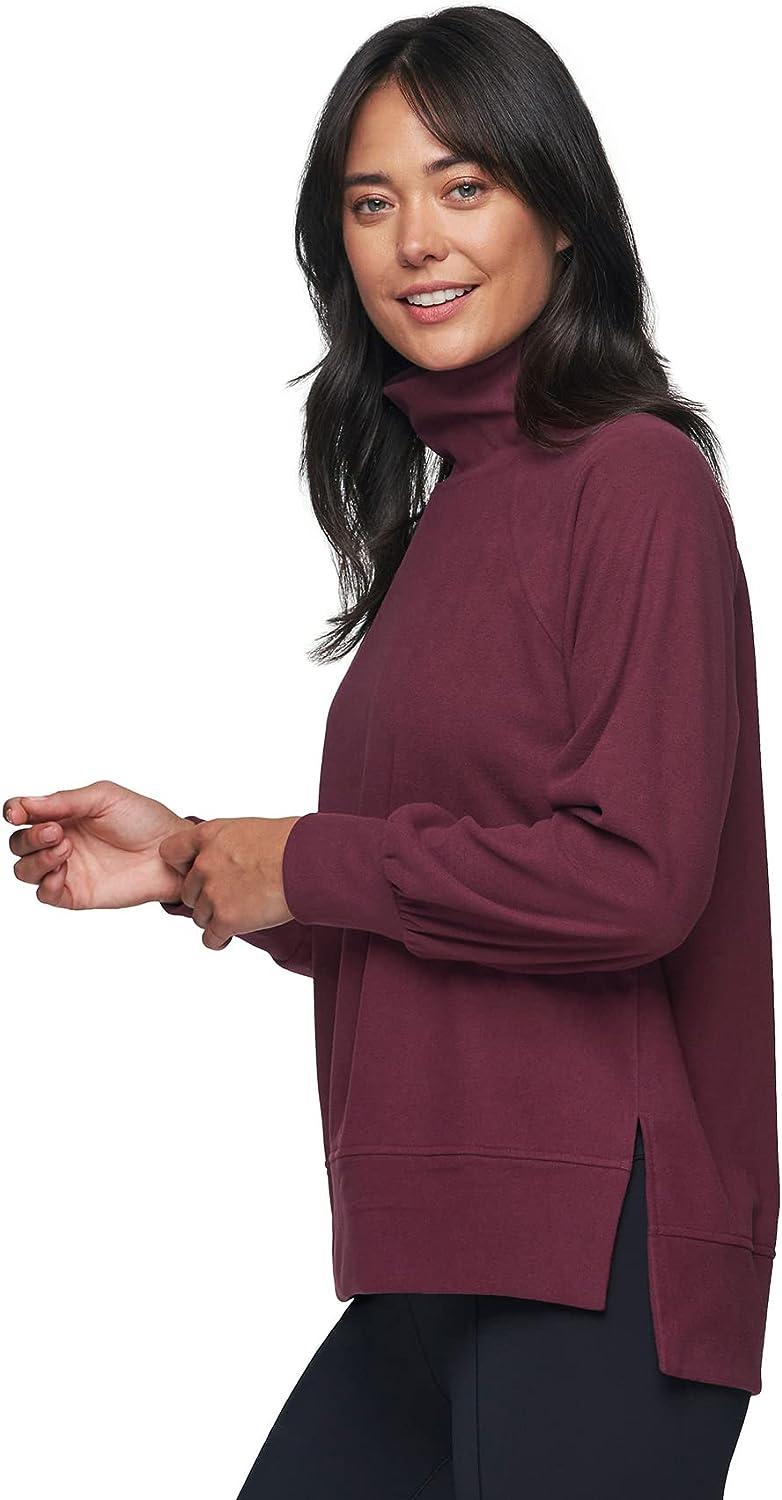 RBX Active Women's Soft Plush Fleece Cowl Neck Pullover Sweatshirt with  Pockets Small Plush Dark Maple