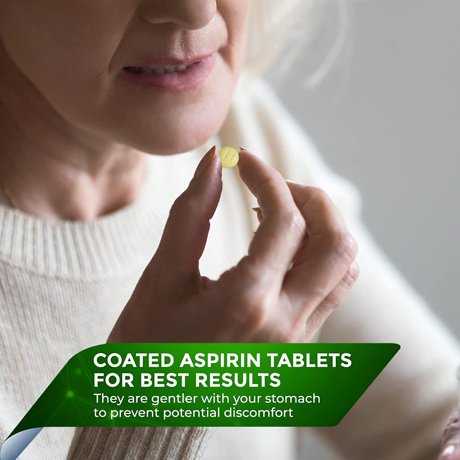 NobleAid Low Dose Baby Aspirin 81mg 300 Count Enteric Coated Pain Relief Tablets for Men and