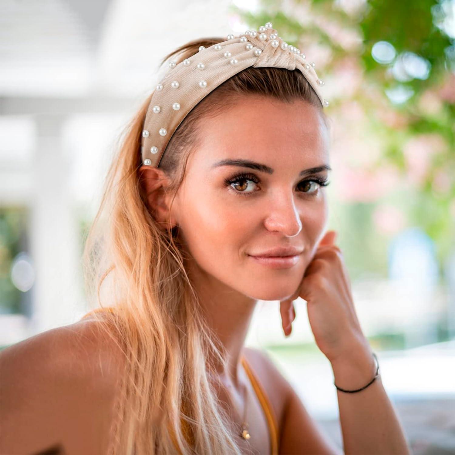 Jaciya 6-Pack Knotted Pearl Headbands for Women and Girls Wide