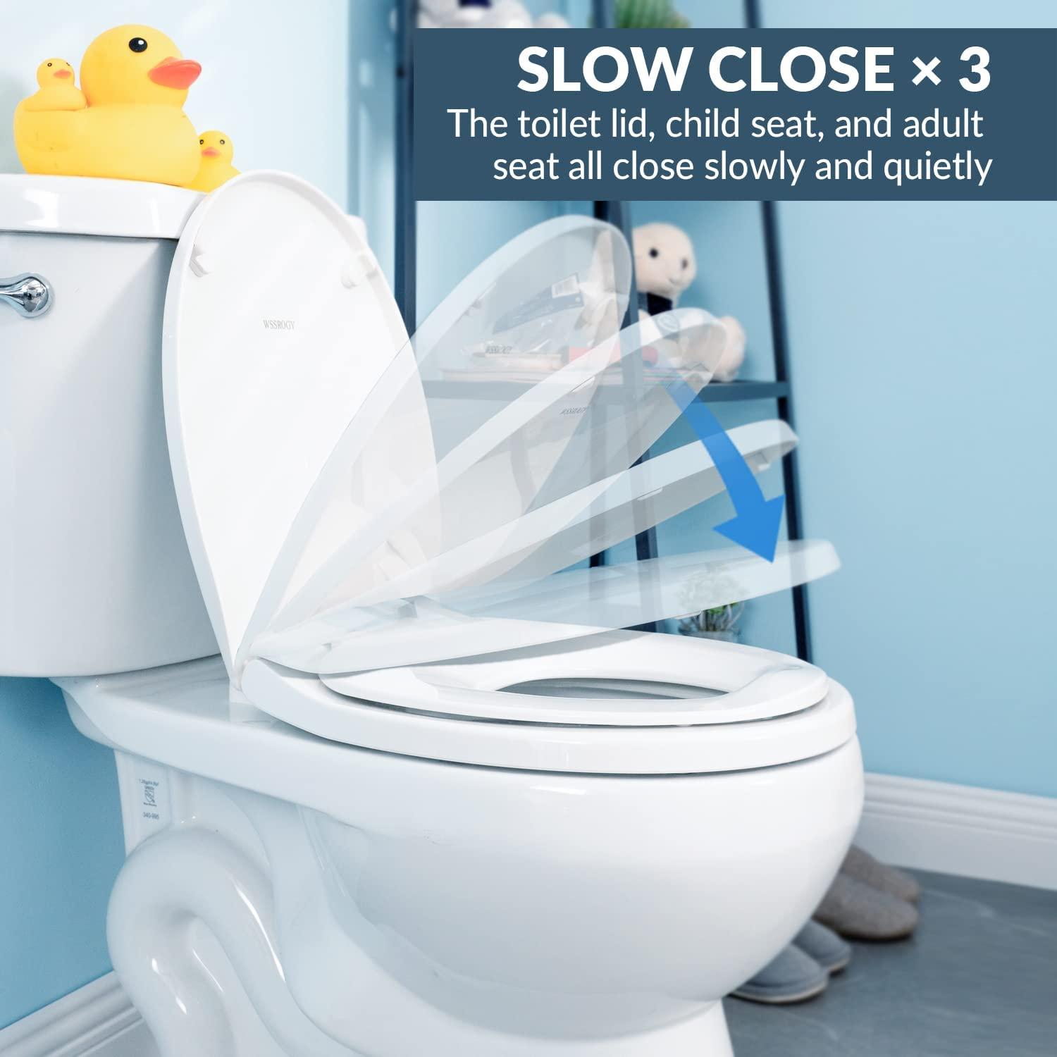 WSSROGY Elongated Toilet Seat with Built in Potty Training Seat, Magnetic  Kids Seat and Cover, Slow Close, Fits both Adult and Child, Plastic, White
