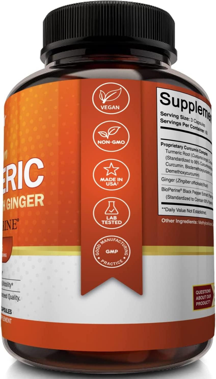 Turmeric Curcumin with Ginger, BioPerine & Black Pepper Supplement
