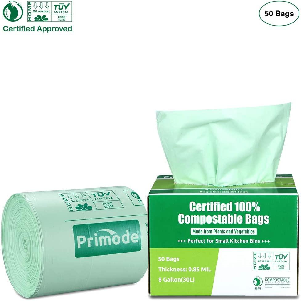 Primode 100% Compostable Bags, 8 Gallon (30L) Food Scraps Yard