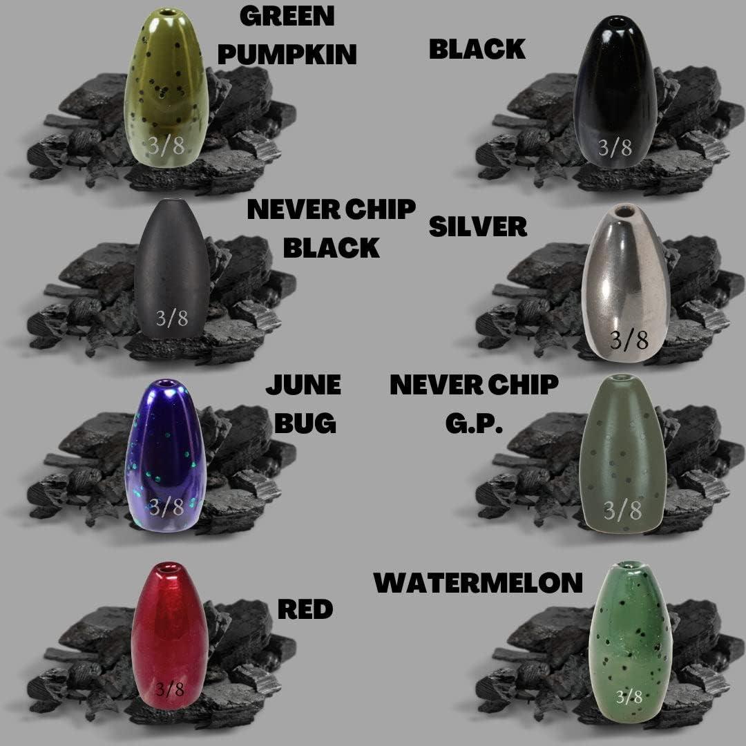 Reaction Tackle Tungsten Flipping Weights for Bass Fishing - Sinkers for  Punching Through Heavy Cover - for Texas and Carolina Rigs - Size Stamped  on All Weights Green Pumpkin 1/2 oz (4 per pack)