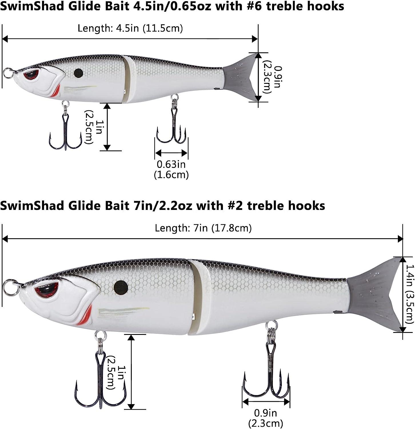 Bassdash SwimShad Glide Baits Jointed Swimbait Bass Pike Salmon Trout  Muskie Fishing Lure White Shad 7in/2.2oz