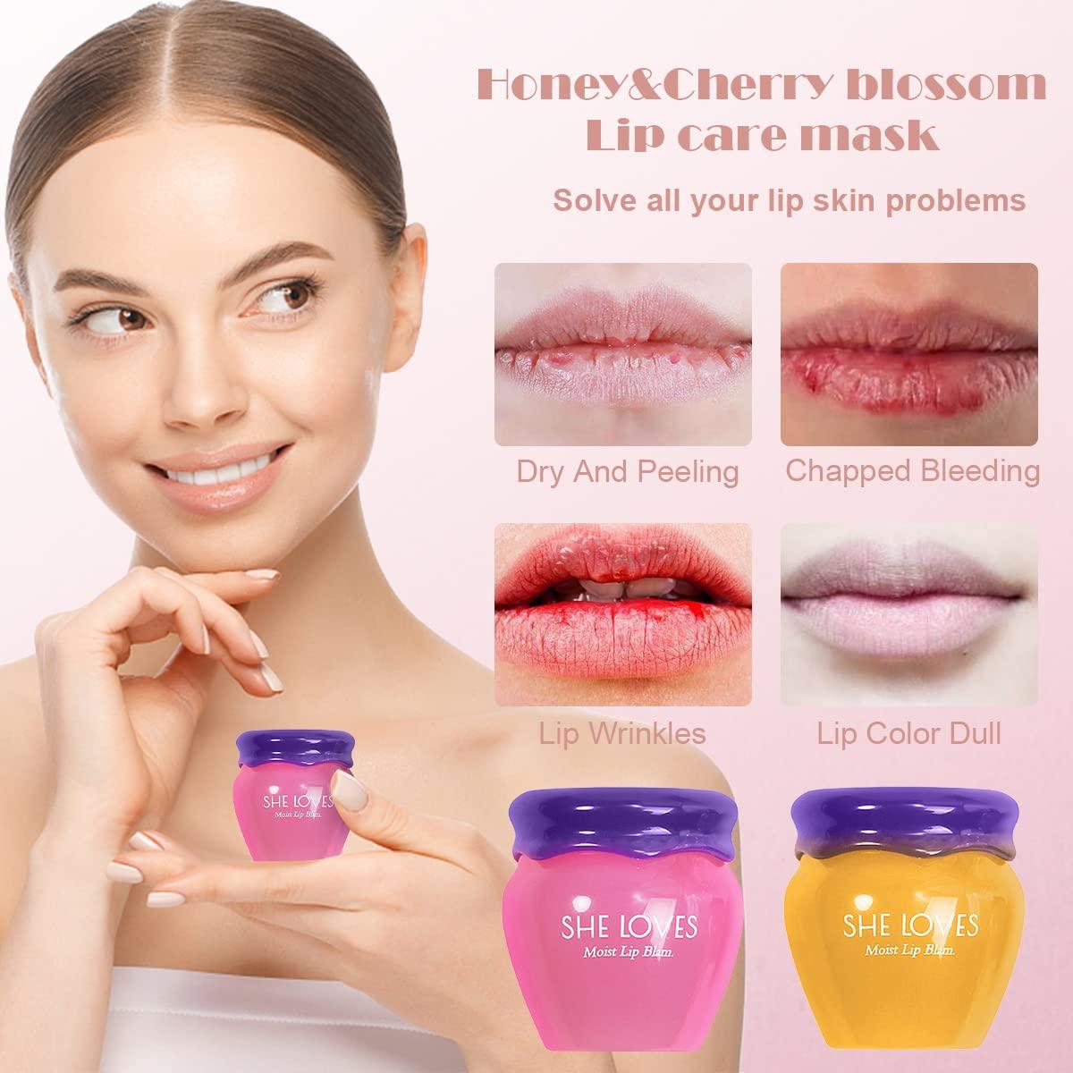 2PCS Lip Mask Overnight, Honey&Sakura Day and Night Repair Lip Sleeping