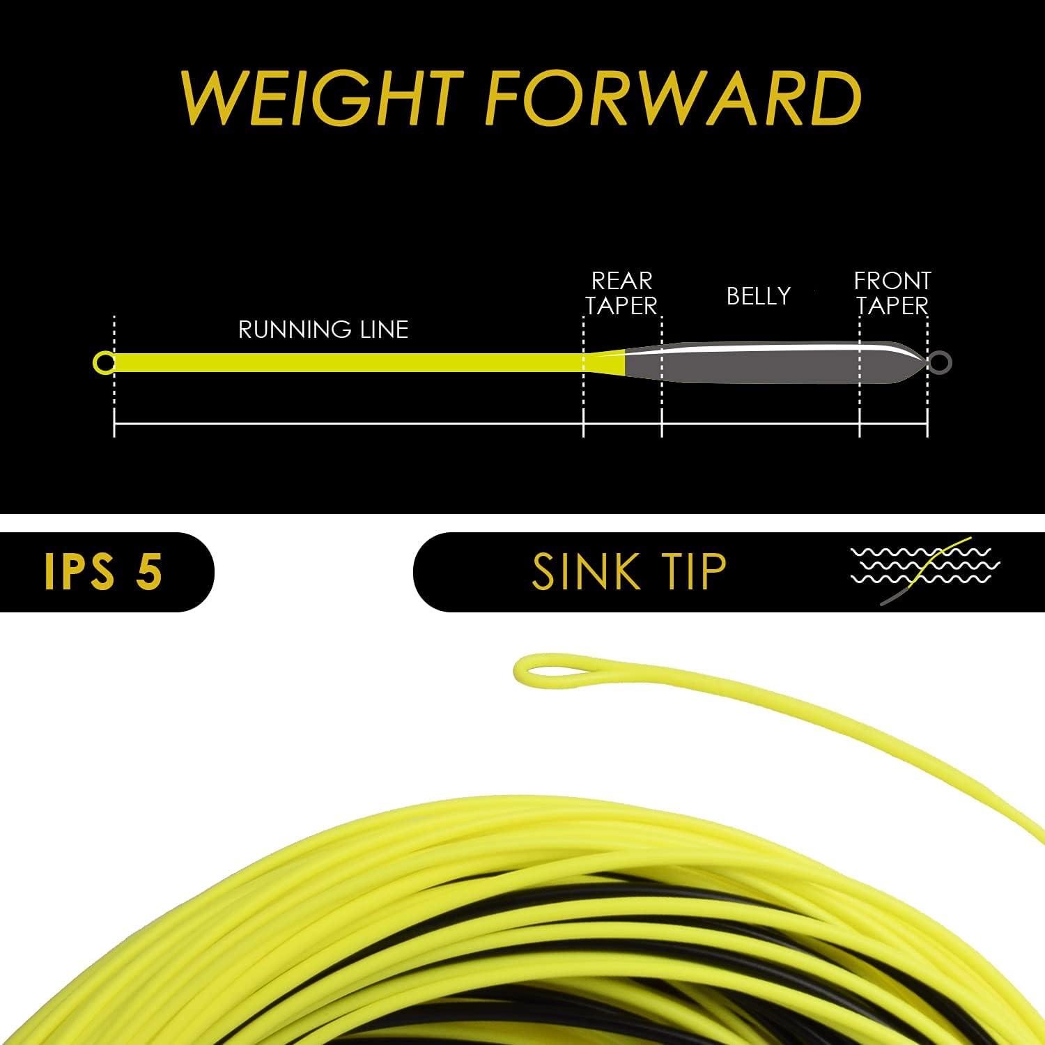 SF Sinking Tip Line Weight Forward Taper Fly Line Fly Fishing Line with  Welded Loop Floating for Freshwater WF 4 5 6 7 8 9 10F/S 100FT IPS3/IPS5  Fluor Yellow&Black/Freshwater/Sink Tip WF9F/S-100FT-5IPS