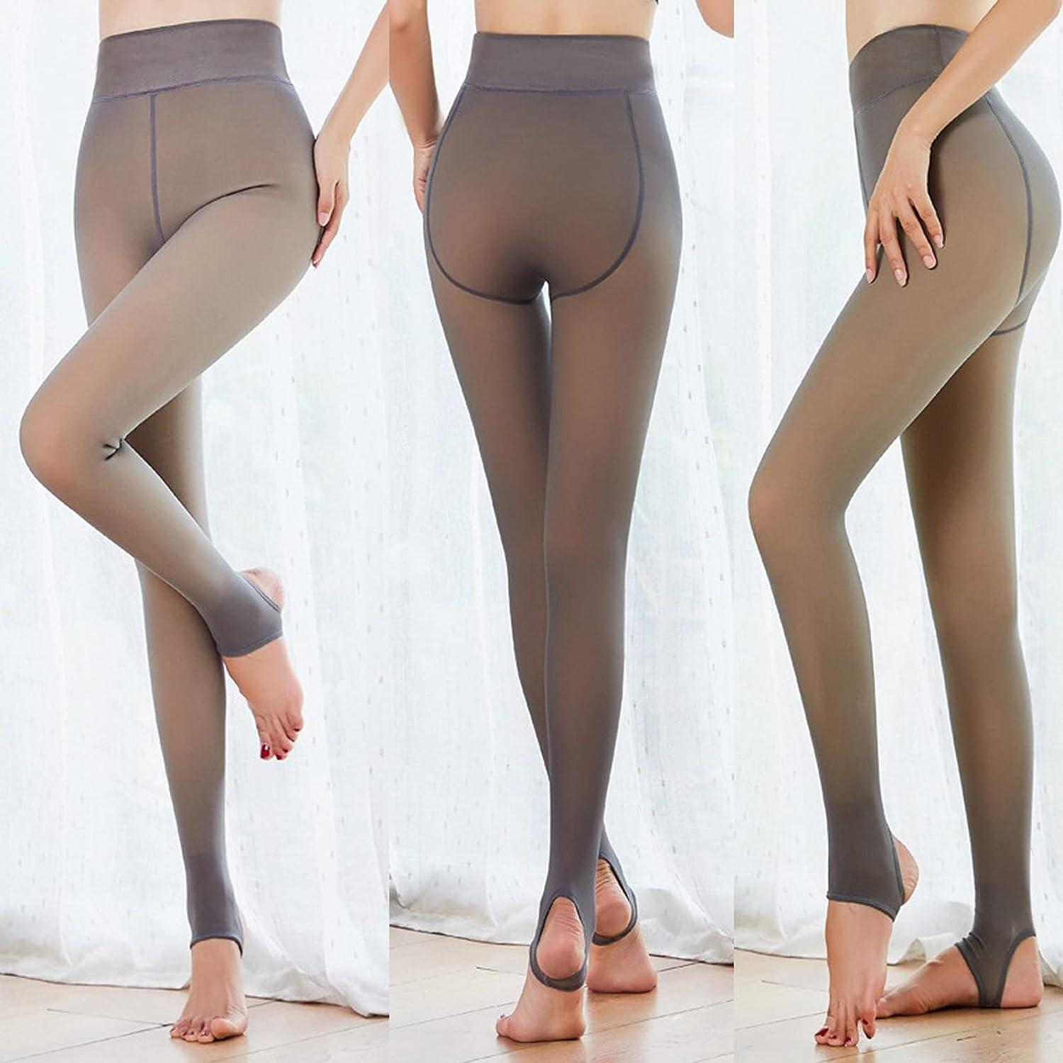 Winter Warm Fleece Pantyhose Lined Natural Skin Color Leggings Slim  Stretchy Tights For Women Outdoor