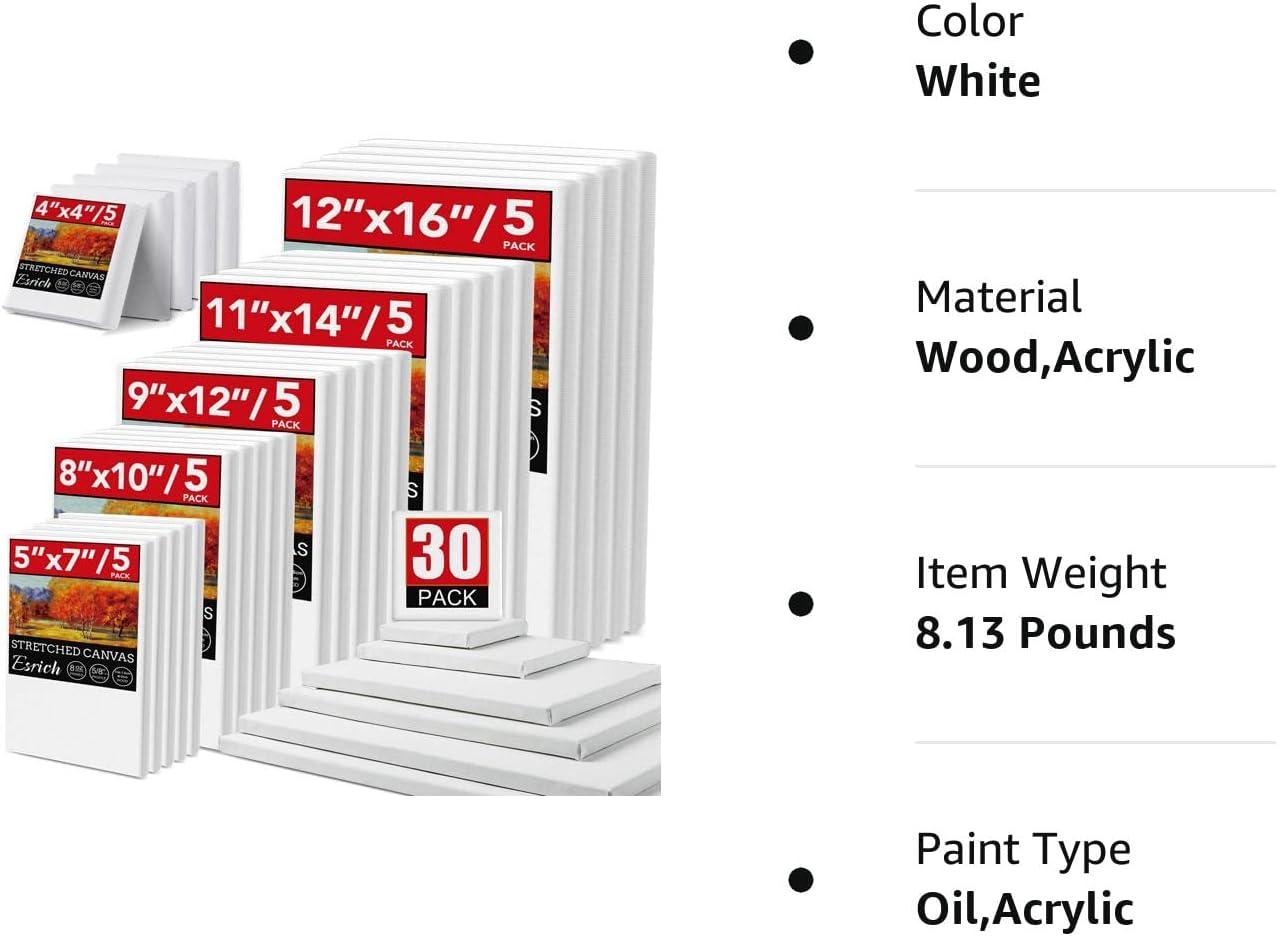 30 Pack Canvases for Painting with 4x4 5x7 8x10 9x12 11x14 12x16 Painting Canvas for Oil & Acrylic Paint 30 Packs - 6Sizes(5 of Each)