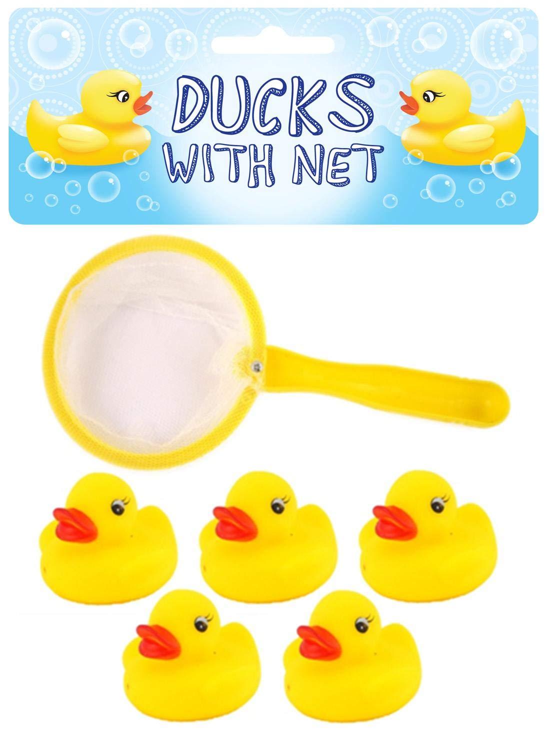 Henbrandt 5 Mini Rubber Ducks with Fishing Net Bath Toy Paddling