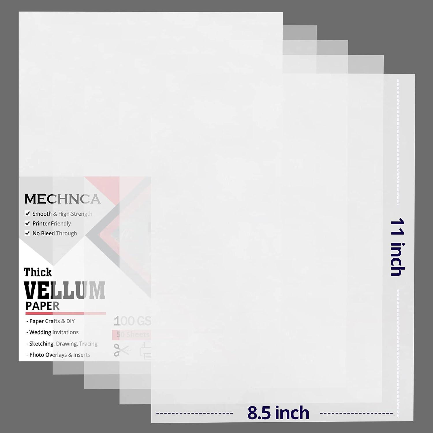 Vellum Paper 8.5 x 11 Translucent Printable - Pack of 50 - Tracing Paper  for Drawing 100 GSM Printable Vellum Paper for Invitations - Transparent  Paper for Envelopes, Sketching, Wedding Cards White