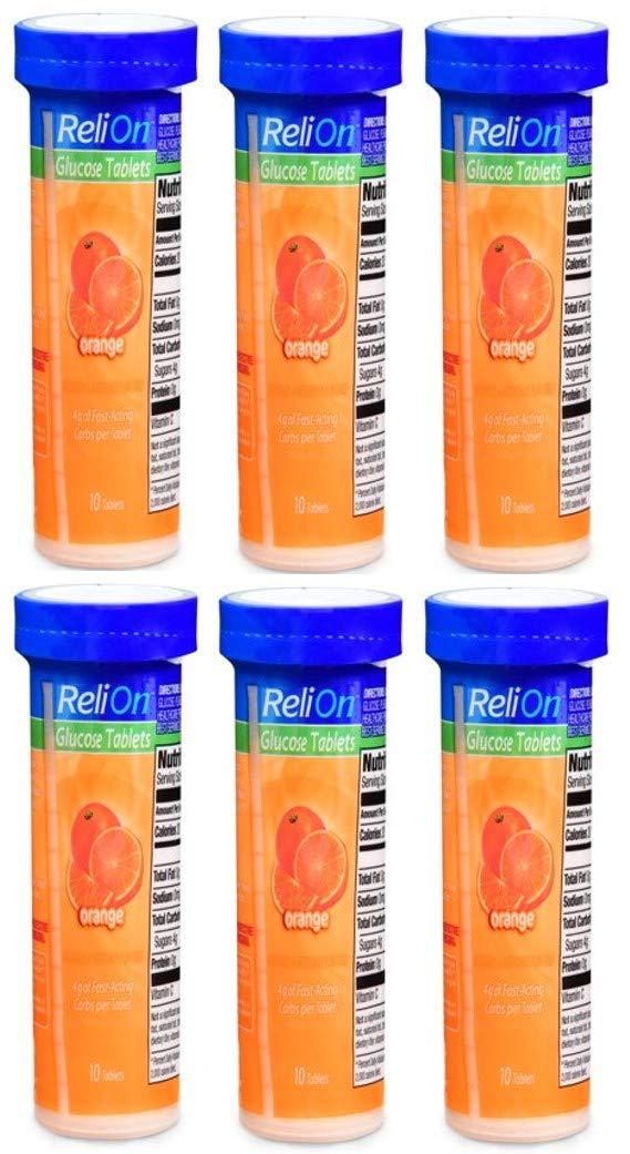 ReliOn Orange Flavor Glucose Tablets 6 Pack of 10 Tablets Tube
