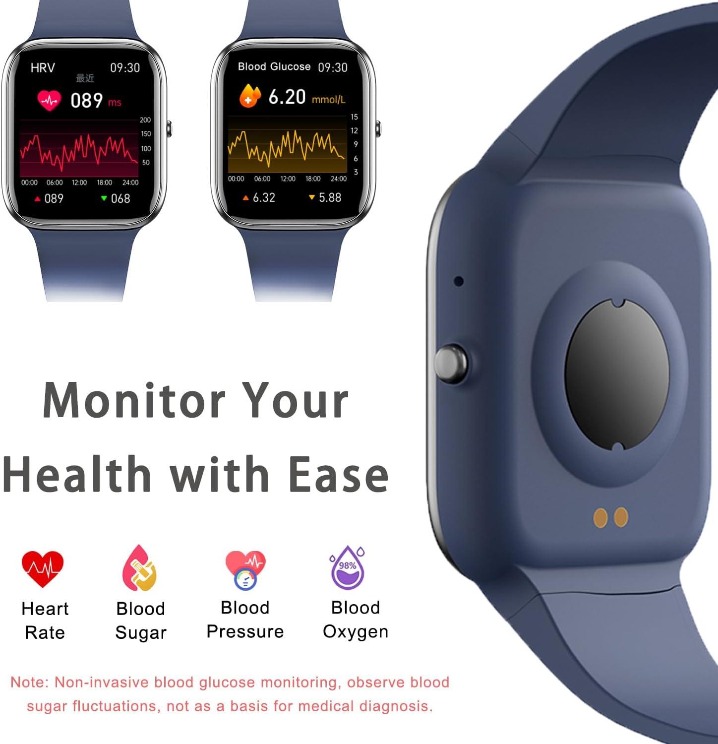 Smart Blood Glucose Monitor Watch Fitness Tracker for Men Women