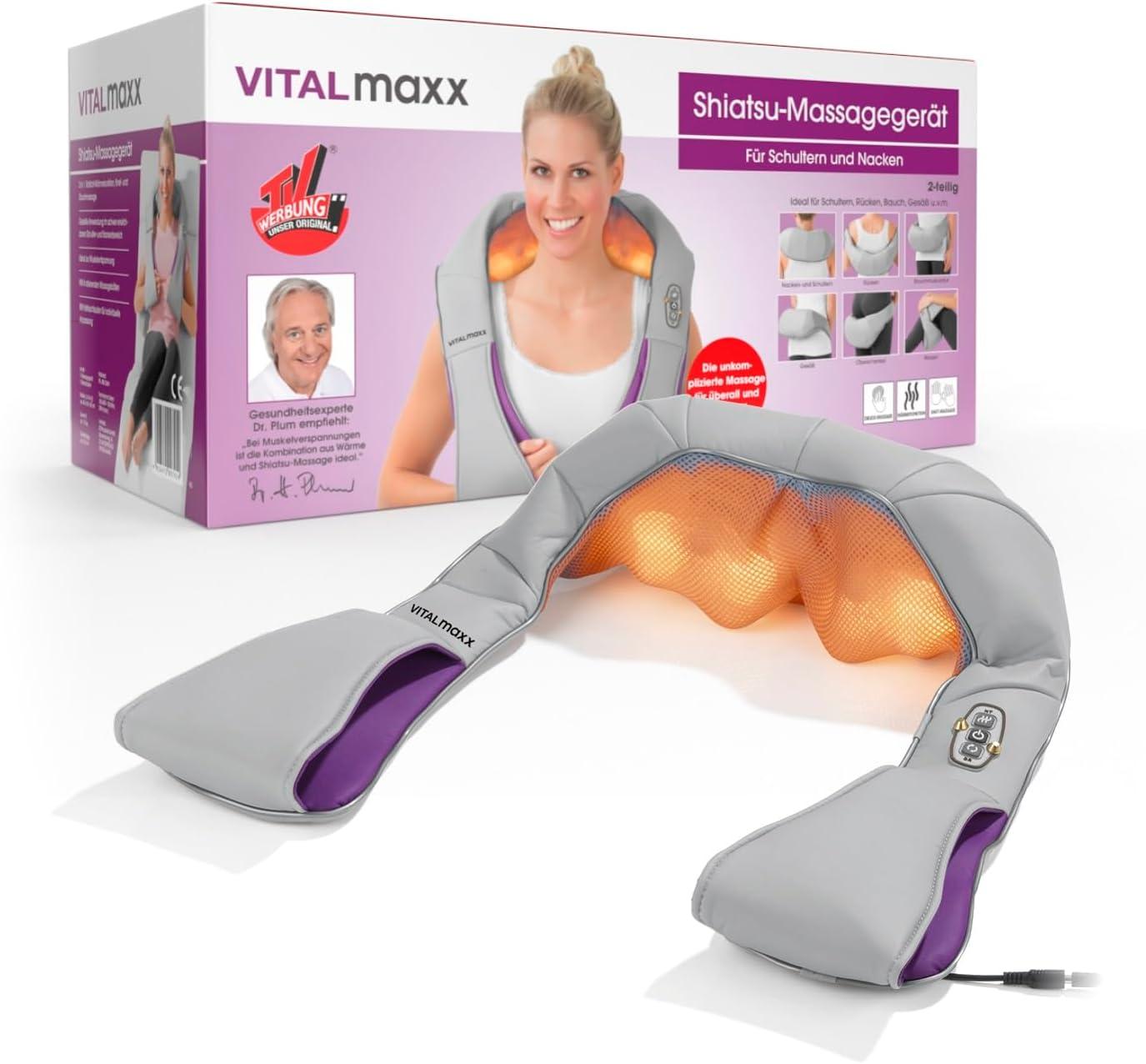 vitalmaxx massagerolle mit vibration Vitalmaxx Shiatsu Neck Massage Device - 3-in-1 Kneading Vibration & Heat  Therapy for Neck Shoulders Back & Legs | 4 Rotating Massage Balls