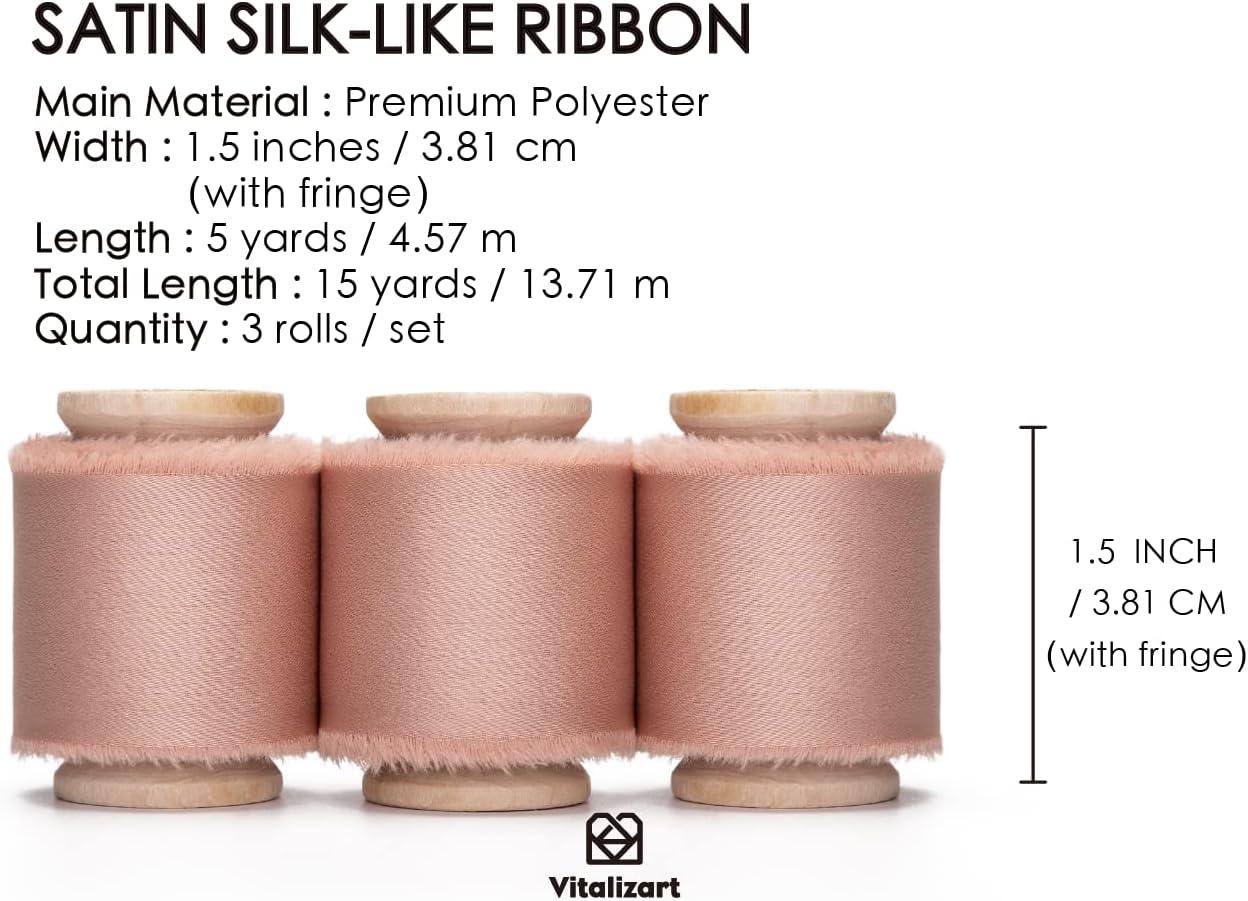 Vitalizart Pink Silk Satin Ribbon 1-1/2 inch x 15 Yard with Wooden Spool  Rose Gold Handmade Frayed Ribbons for Gift Wrapping Baby Shower Wedding  Bridal Bouquets Holiday Decor